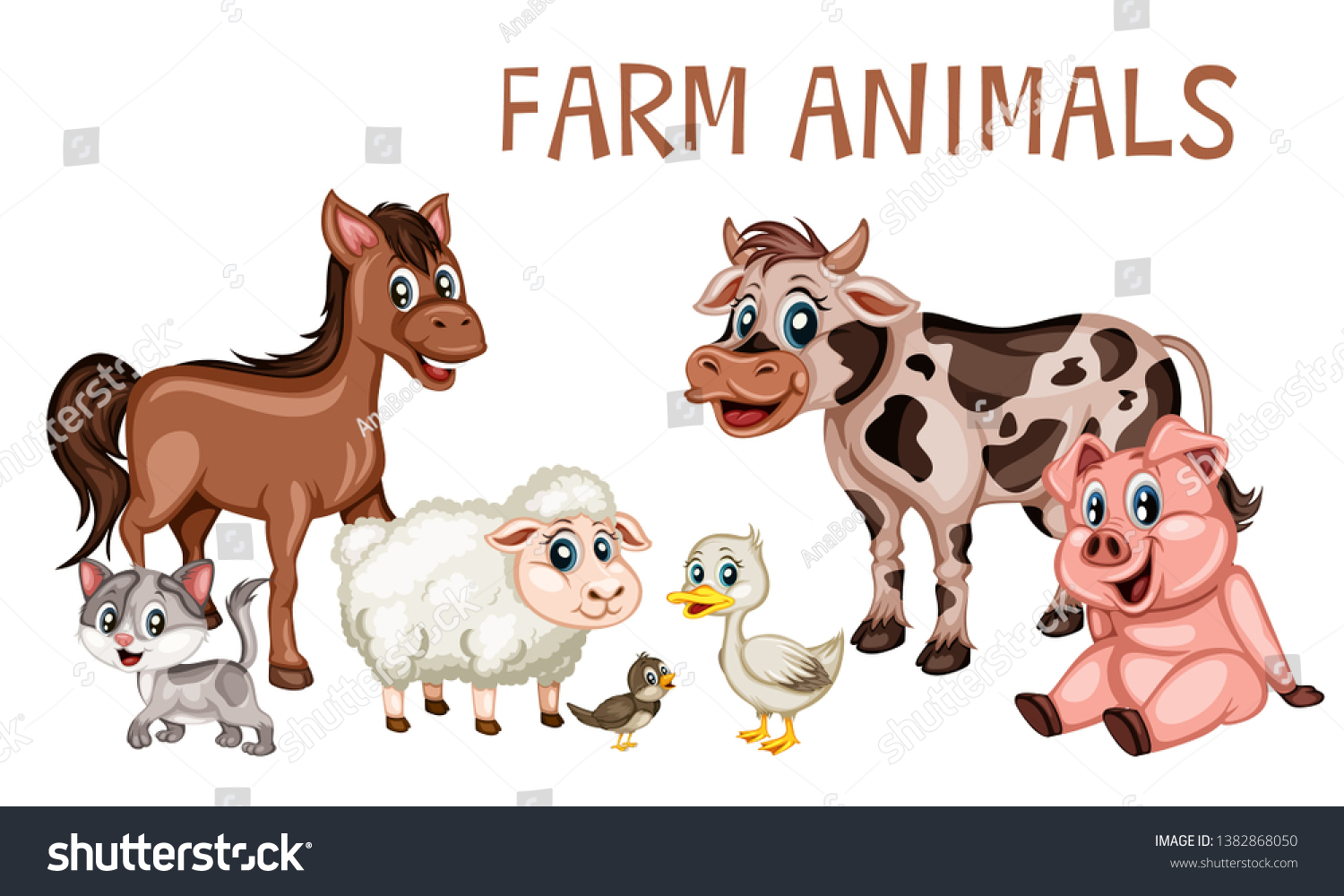 Cartoon Farm Animals Set Isolated On 스톡 벡터로열티 프리 1382868050