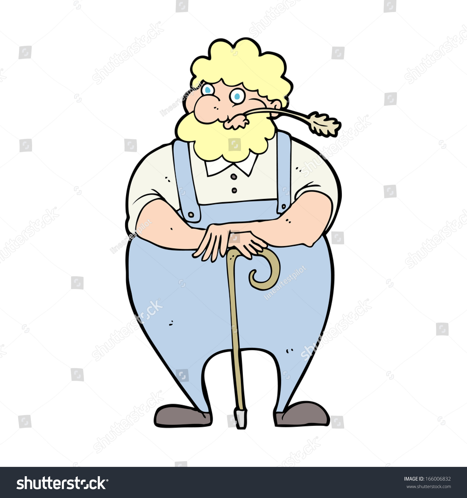 Cartoon Farmer Leaning On Walking Stick เวกเตอร์สต็อก ปลอดค่า