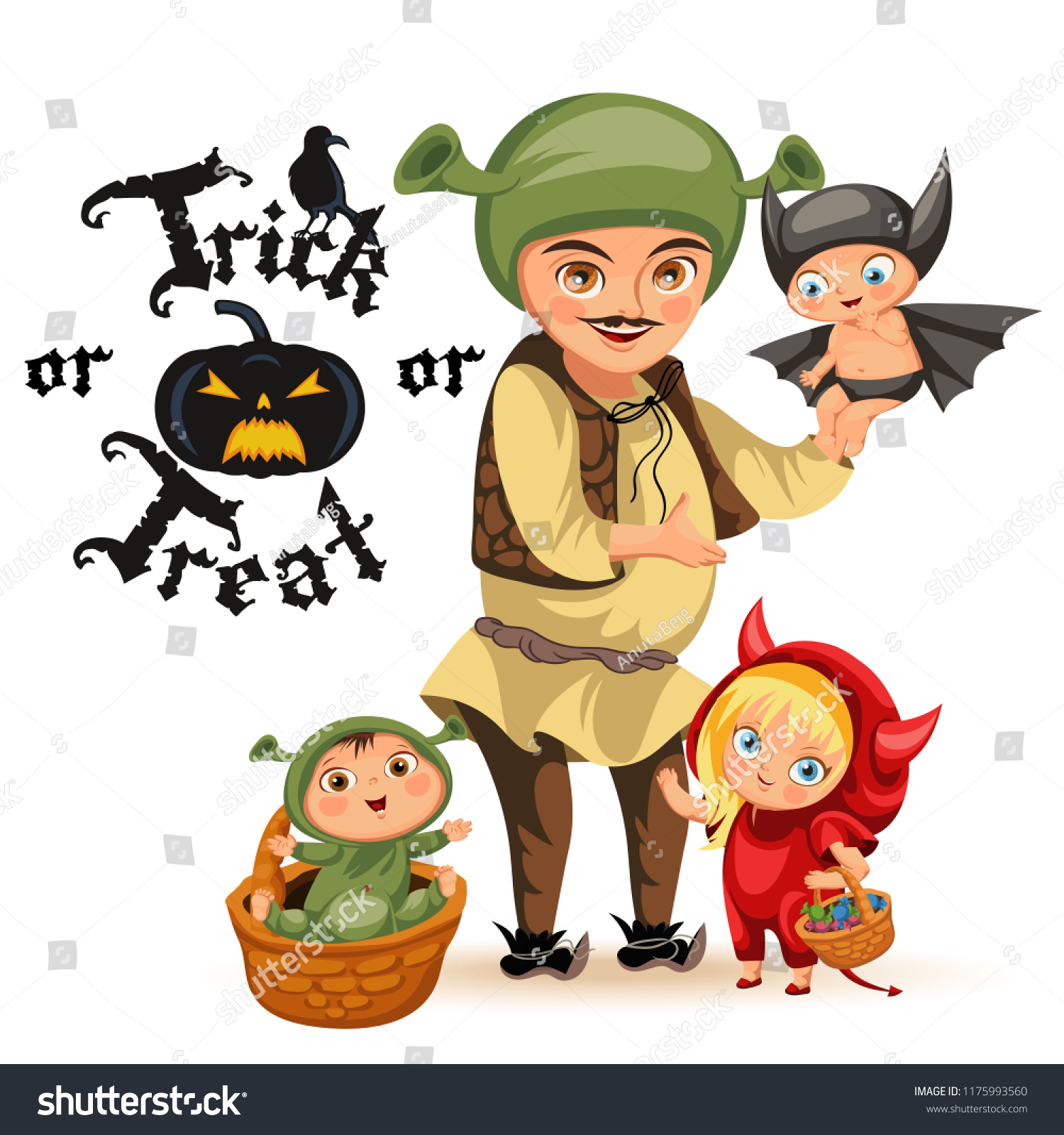 SVG of Cartoon father and kids in Halloween svg
