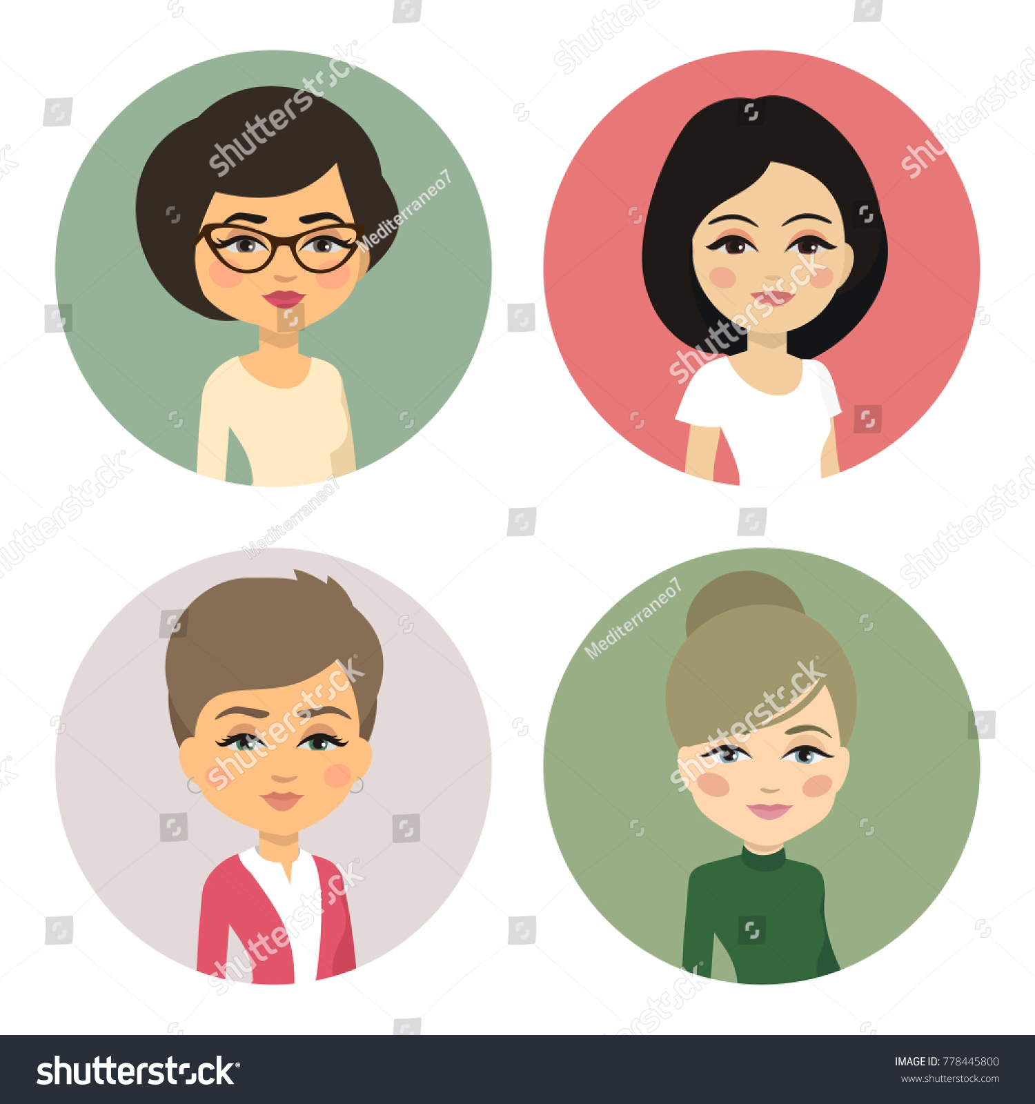 Cartoon Female Avatar Set Vector Image Stock Vector (Royalty Free