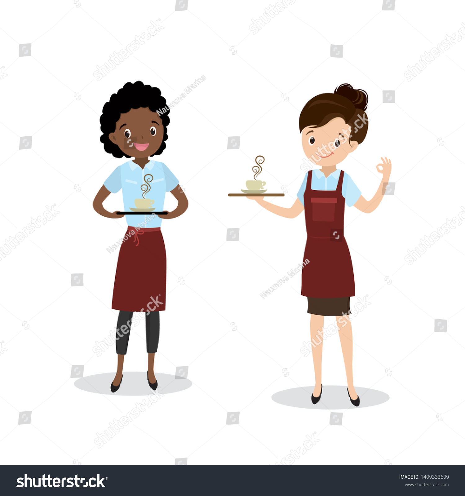 Cartoon Female Barista Waiter Beauty African Stock Vector (royalty Free 