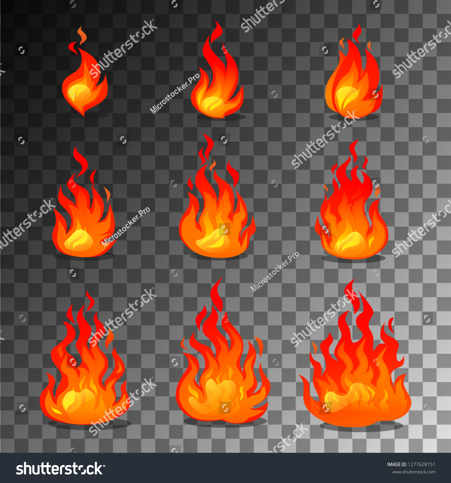 Cartoon Fire Animation Design On Transparent Stock Vector Royalty