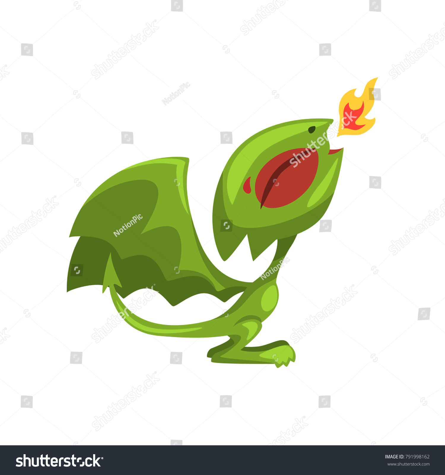 Cartoon Fire Breathing Dragon Green Fairy Stock Vector Royalty Free 791998162