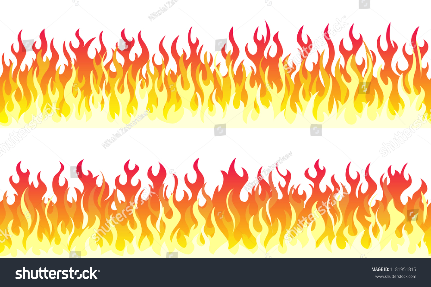 火のフレーム枠の枠線をカートーンにします シームレスなオレンジの火の境界 のベクター画像素材 ロイヤリティフリー
