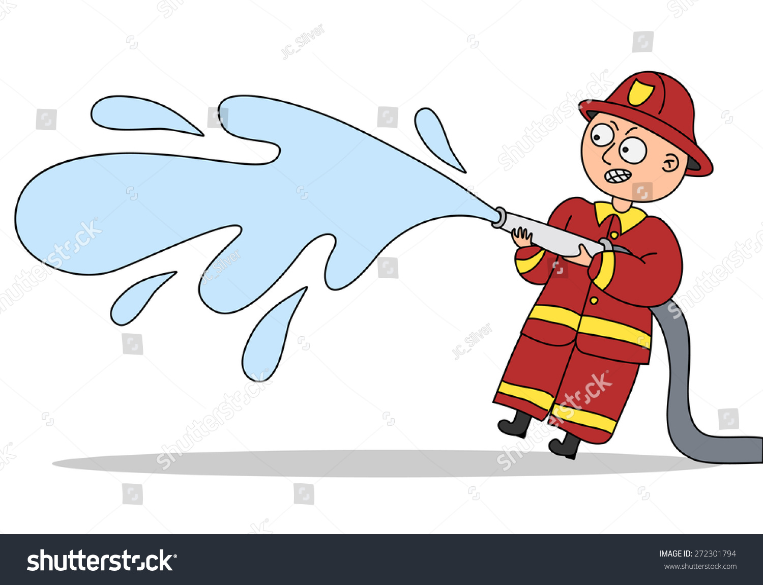 Cartoon Firefightersmall Funny Fireman Water Hose Stock Vector ...