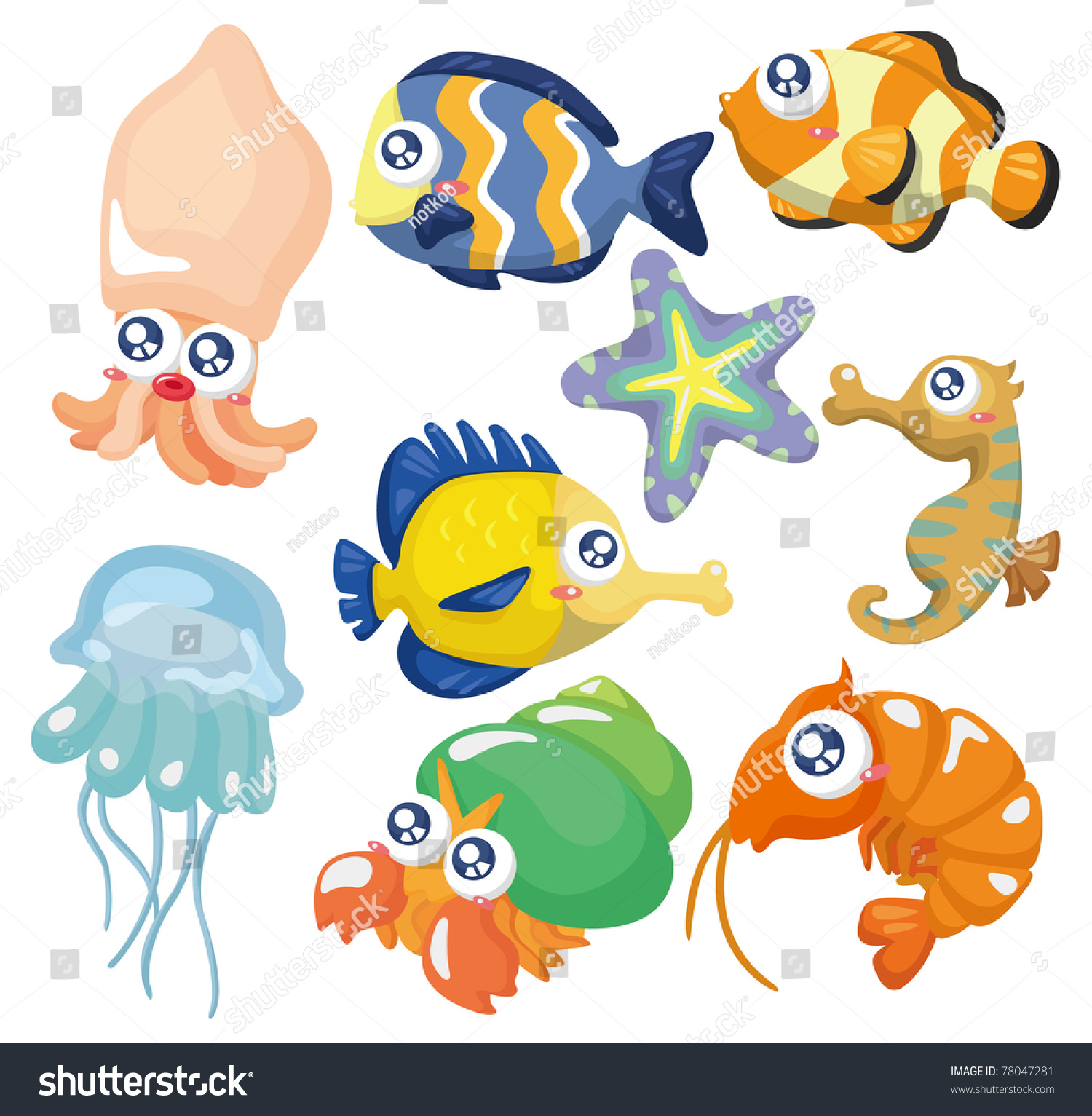 Cartoon Fish Collection Icon Set Stock Vector 78047281 - Shutterstock