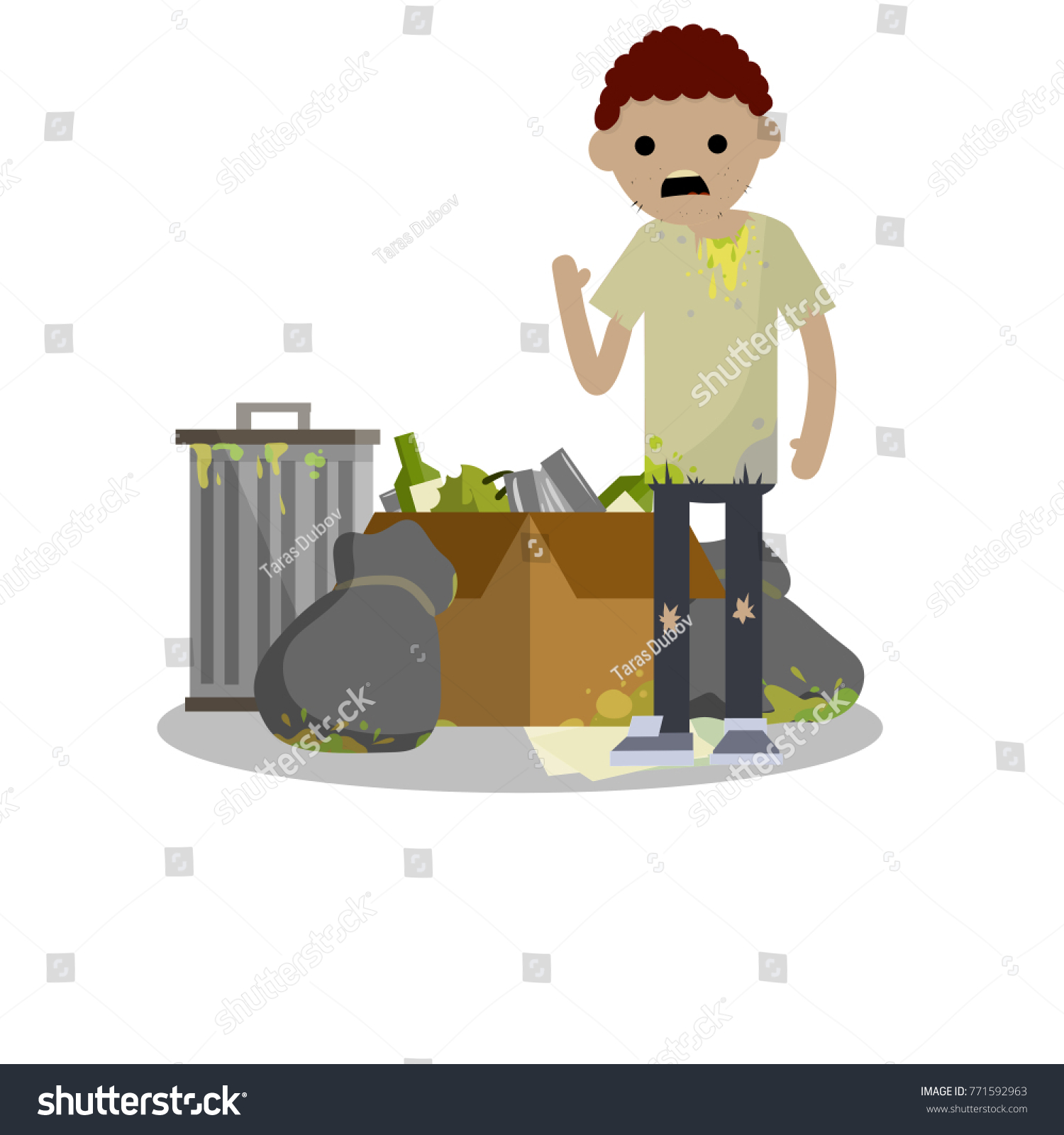 Cartoon Flat Illustration Homeless Man Unemployed Stock Vector Royalty Free