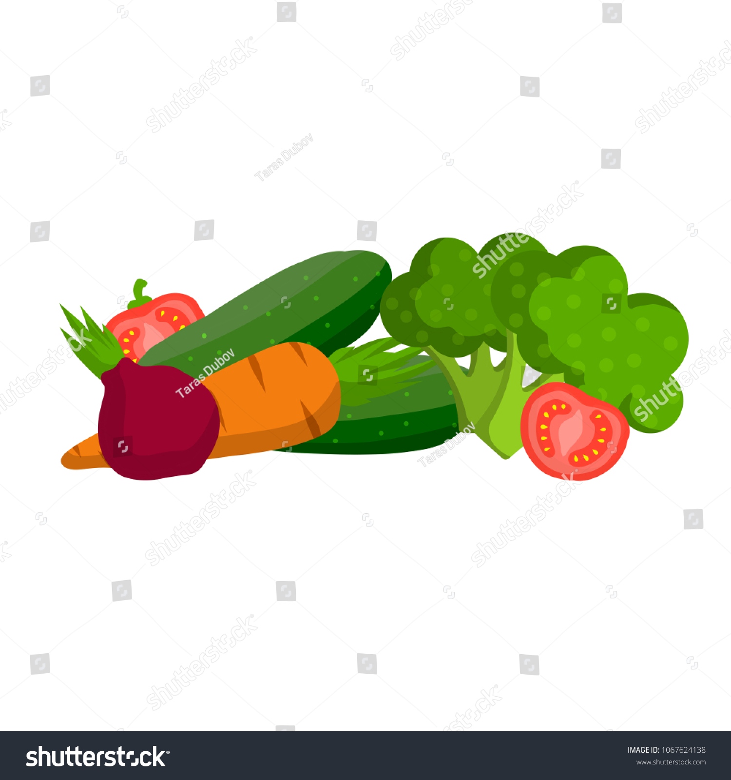 Cartoon Flat Illustration Set Vegetables Kitchen Stock Vector (Royalty ...