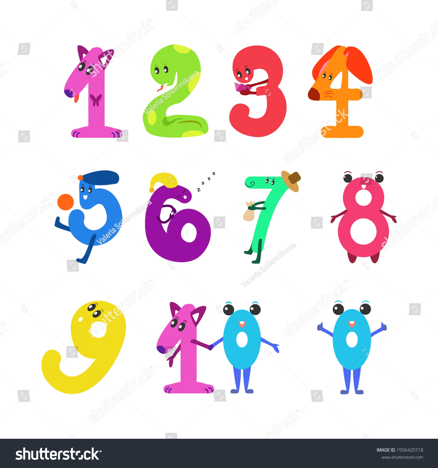 Cartoon Flat Number Character Set Doodle Stock Vector (Royalty Free ...