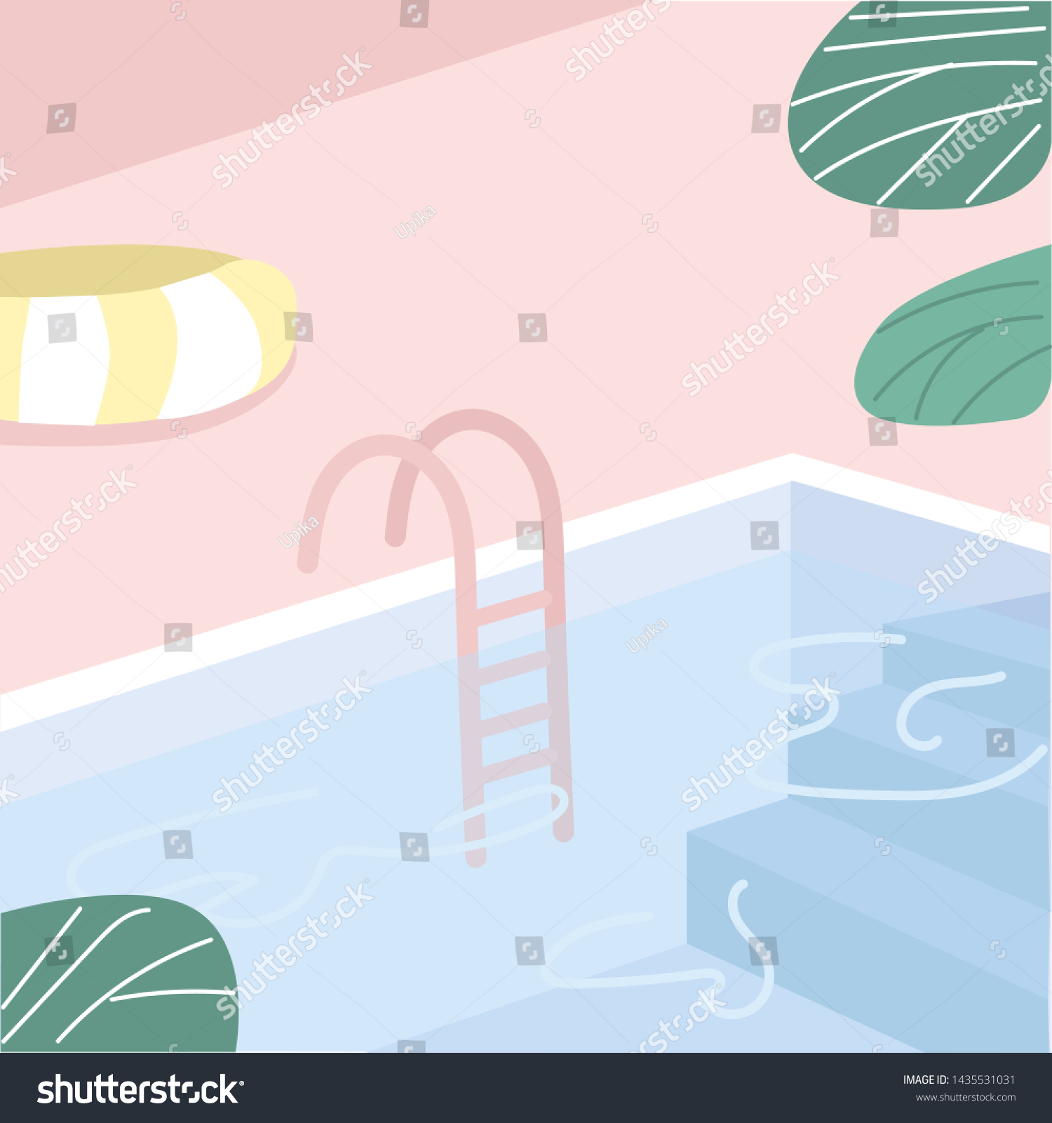 Cartoon Flat Vector Illustration Pool Flowers Stock Vector (Royalty ...