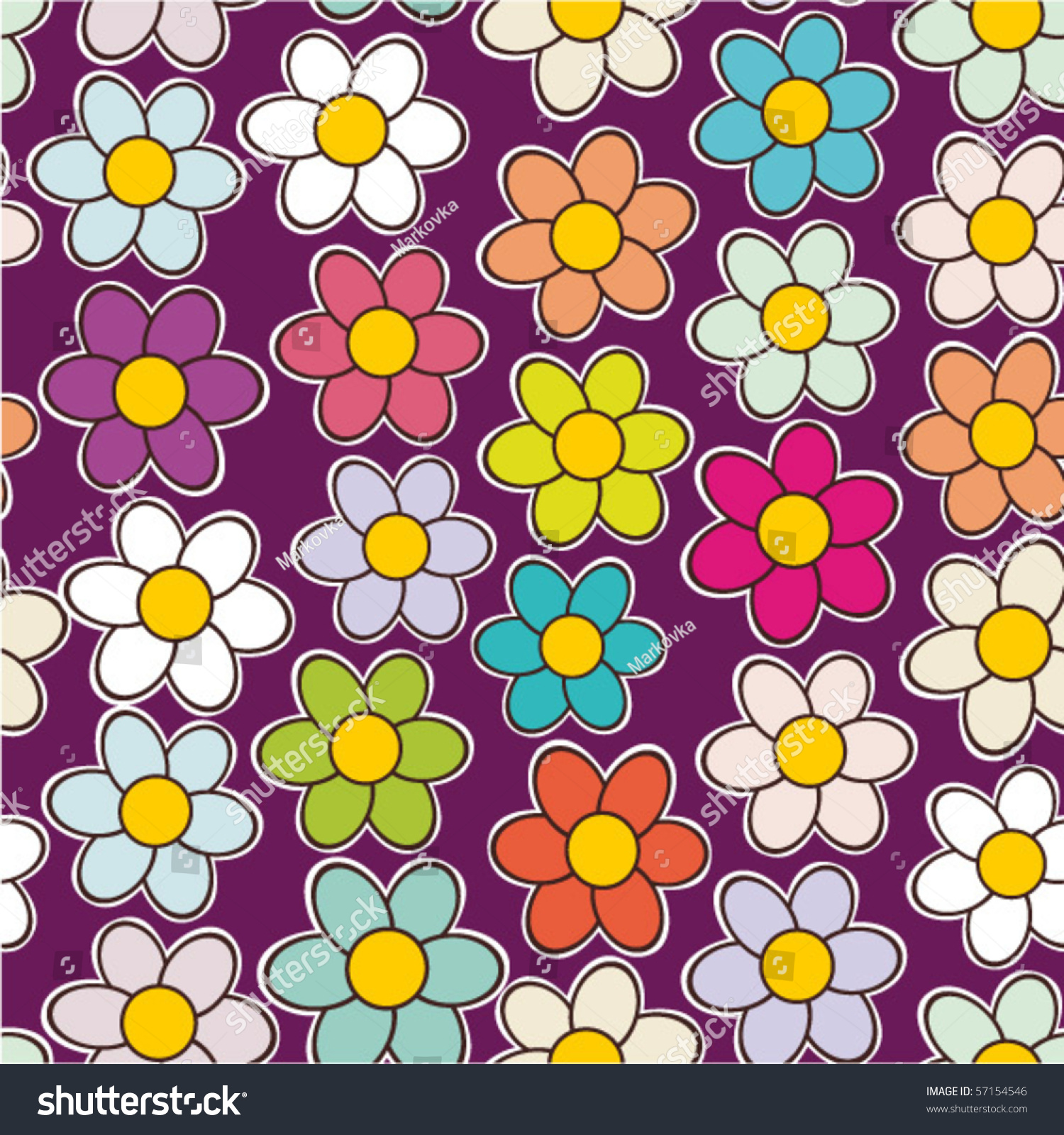 Cartoon Flowers Seamless Pattern Stock Vector 57154546 - Shutterstock