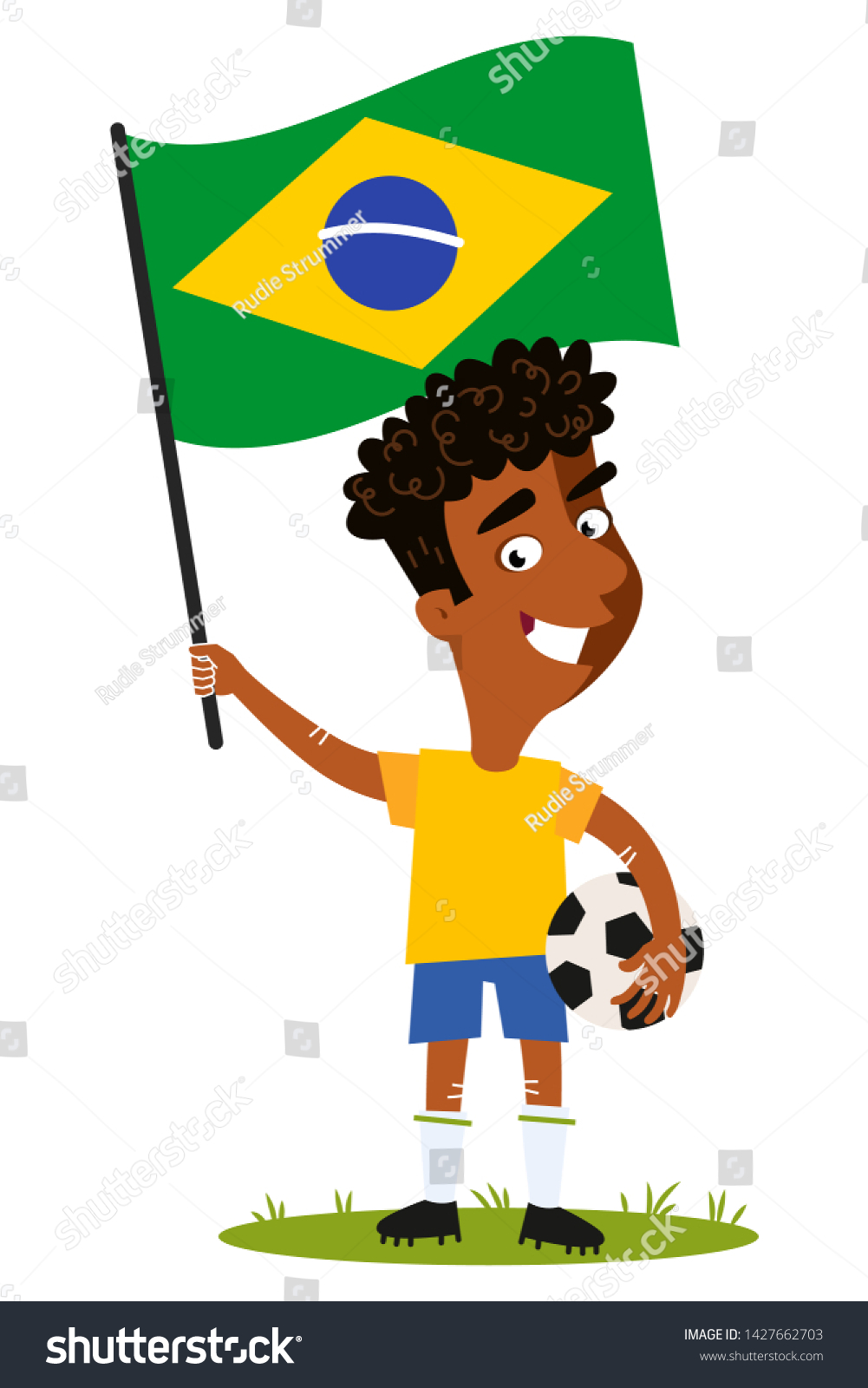 Cartoon Football Player For Brazil Holding Brazilian Flag