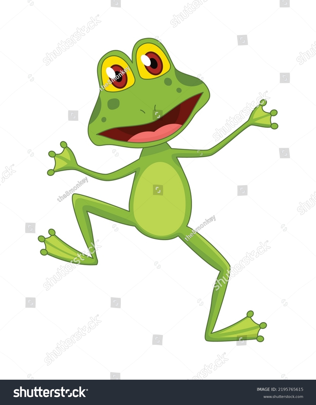 SVG of Cartoon frogs Funny cartoon frog. Little amphibia character standing and smiling on white background. Adorable froggy watching svg