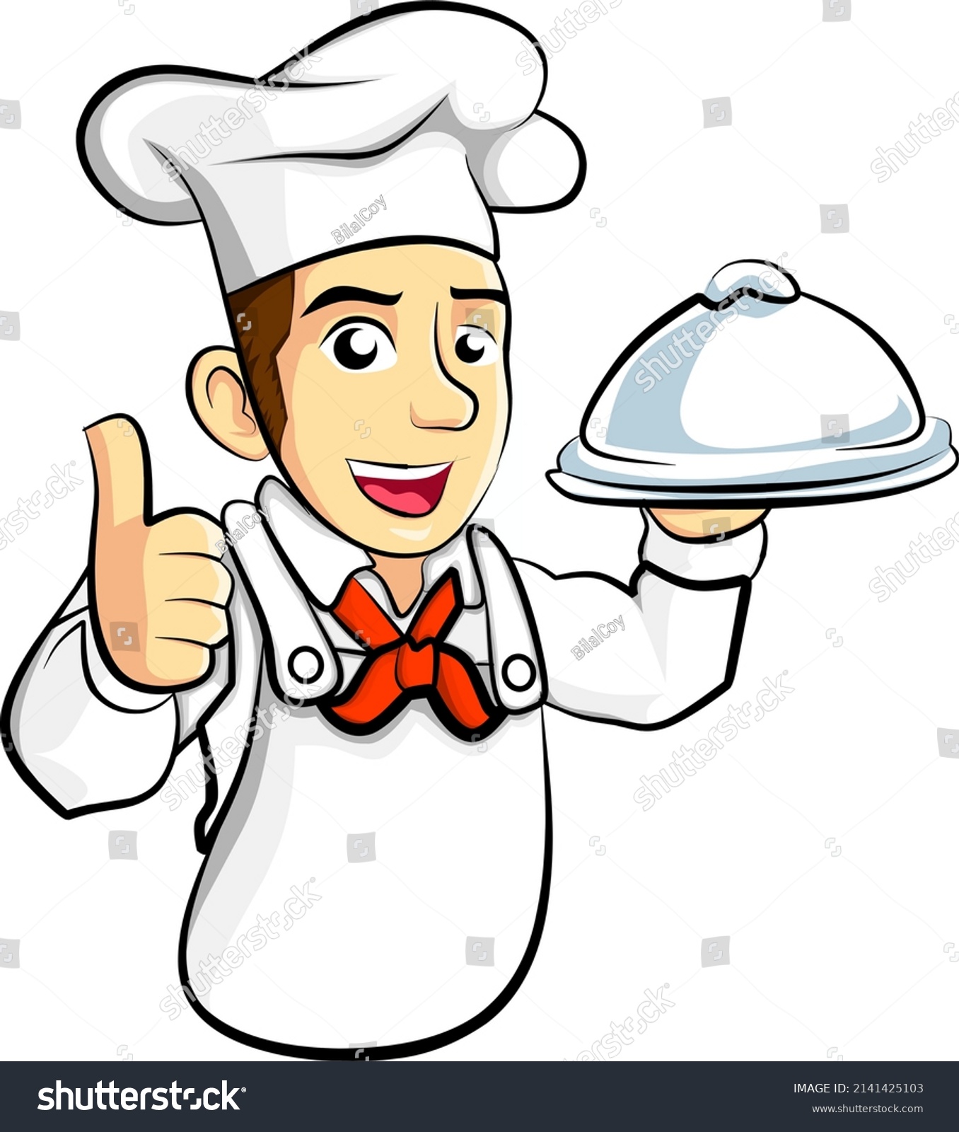 Cartoon Funny Chef Holding Silver Platter Stock Vector (Royalty Free ...