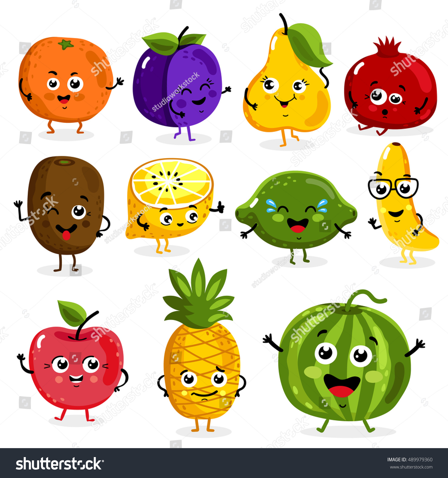 Cartoon Funny Fruits Characters Fruits Face Stock Vector (Royalty Free ...