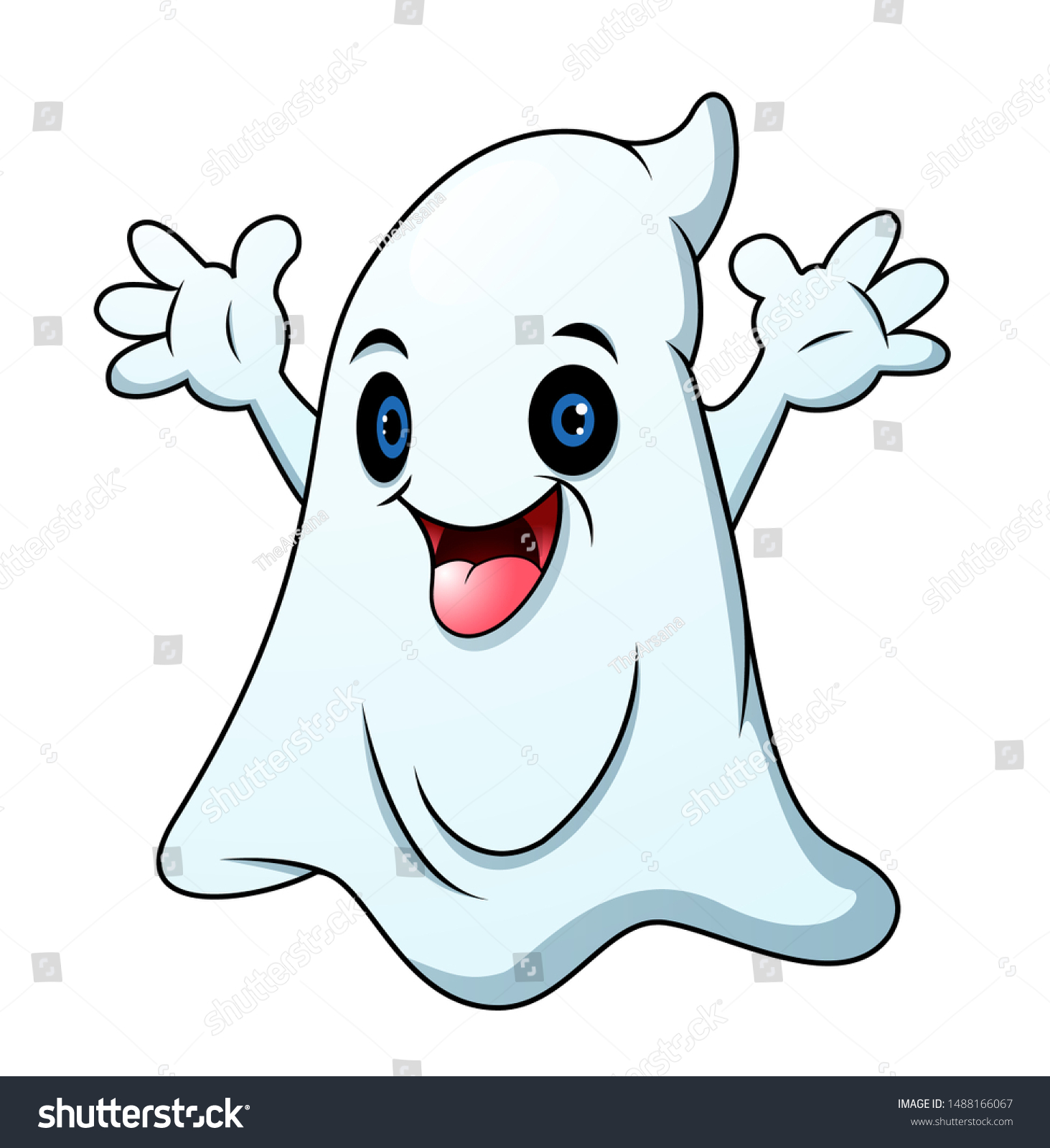 Cartoon Funny Ghost Waving Hand Stock Vector (Royalty Free) 1488166067 ...