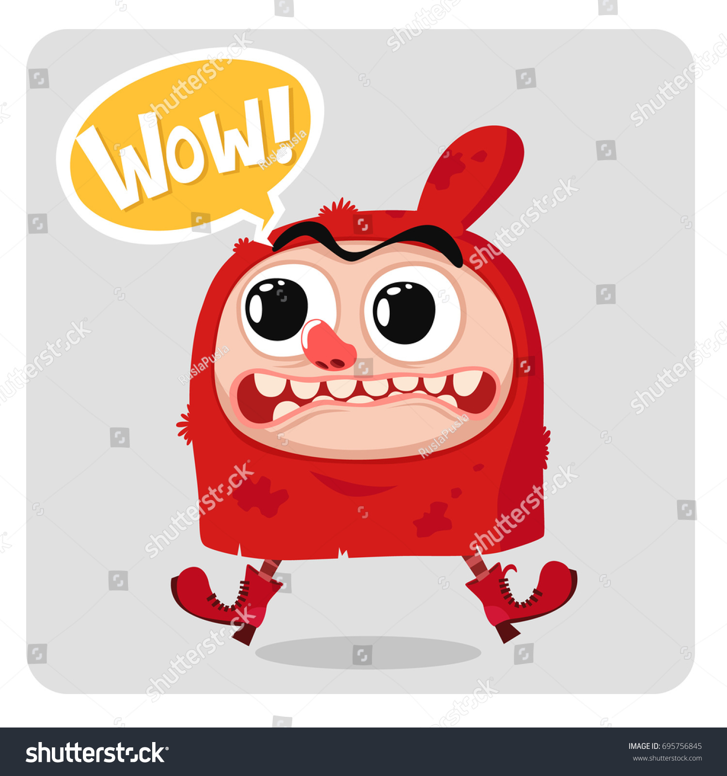 Cartoon Funny Gnome In Red Hood Wow Vector Illustration Cartoon Funny Gnome In Red Hood Wow Vector Illustration