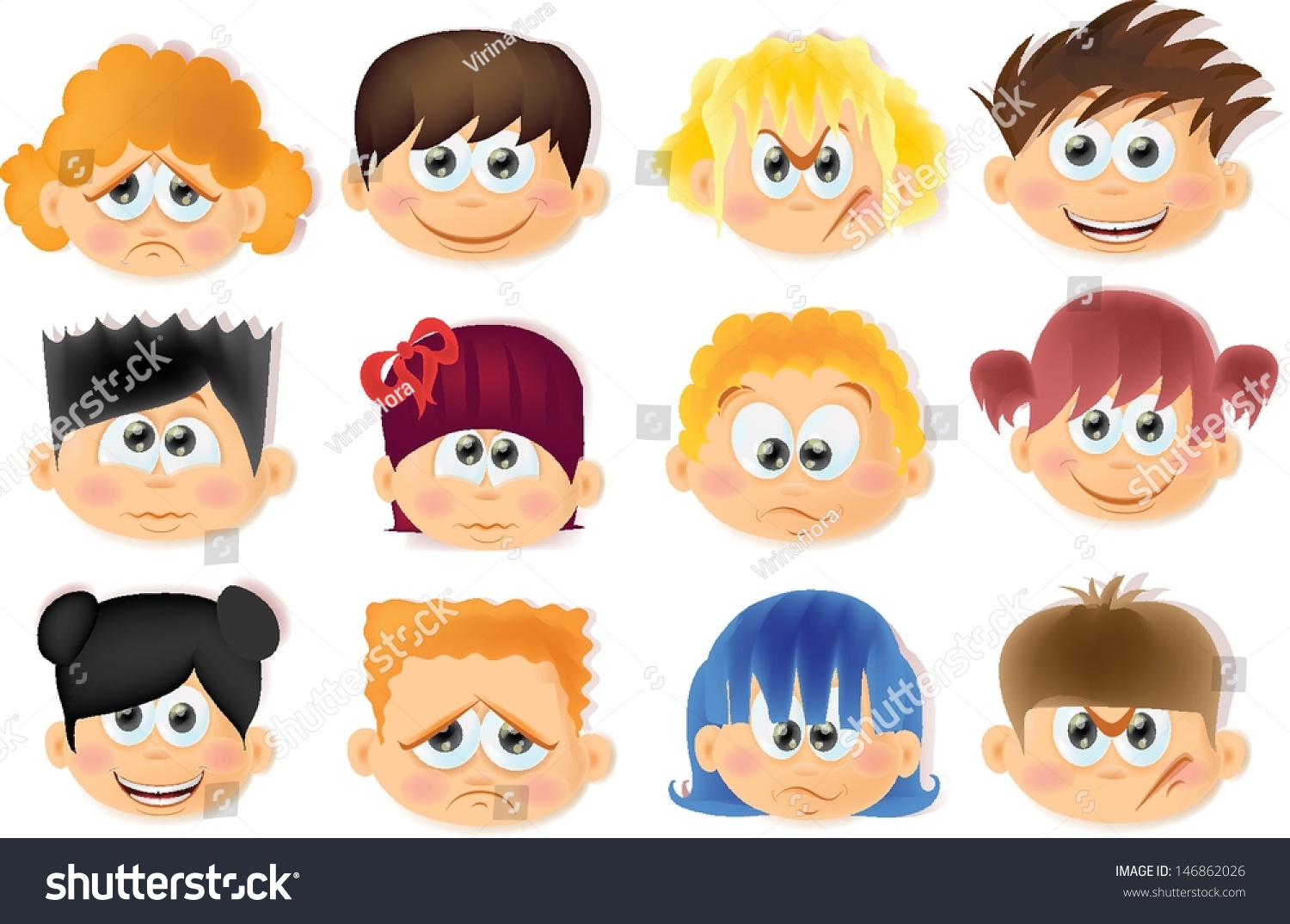 Cartoon Funny Kids With Emotions Stock Vector Illustration 146862026 ...