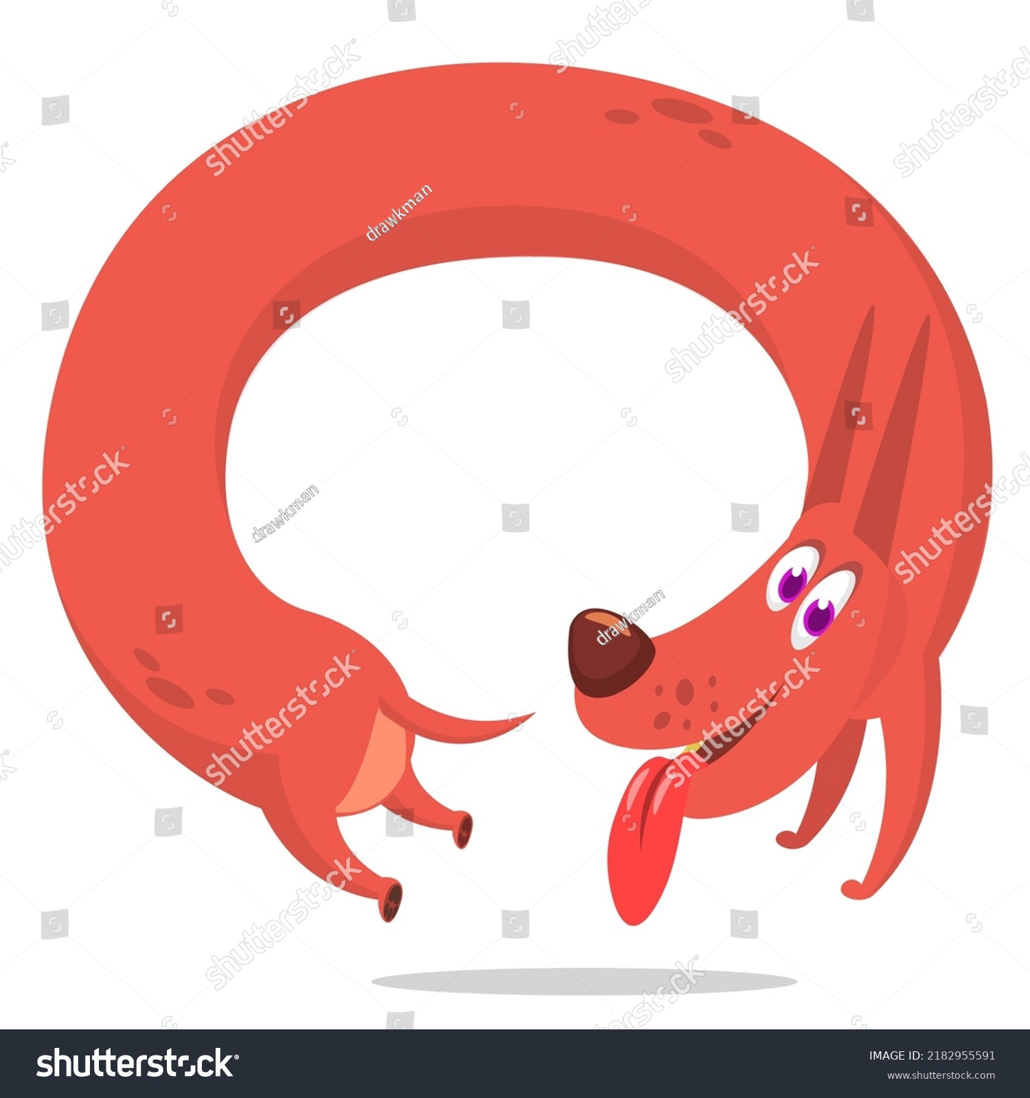 SVG of Cartoon funny logn dog running and catching its own tail. Vector illustration isolated svg