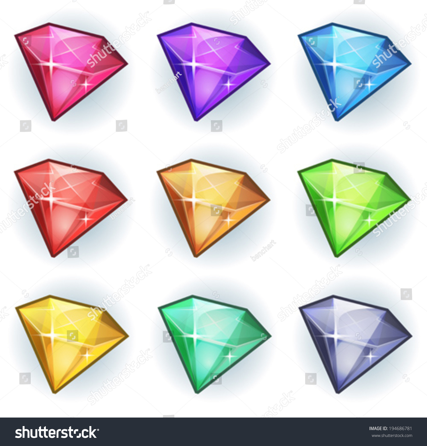 Cartoon Gems Diamonds Icons Set Illustration Stock Vector 194686781 ...