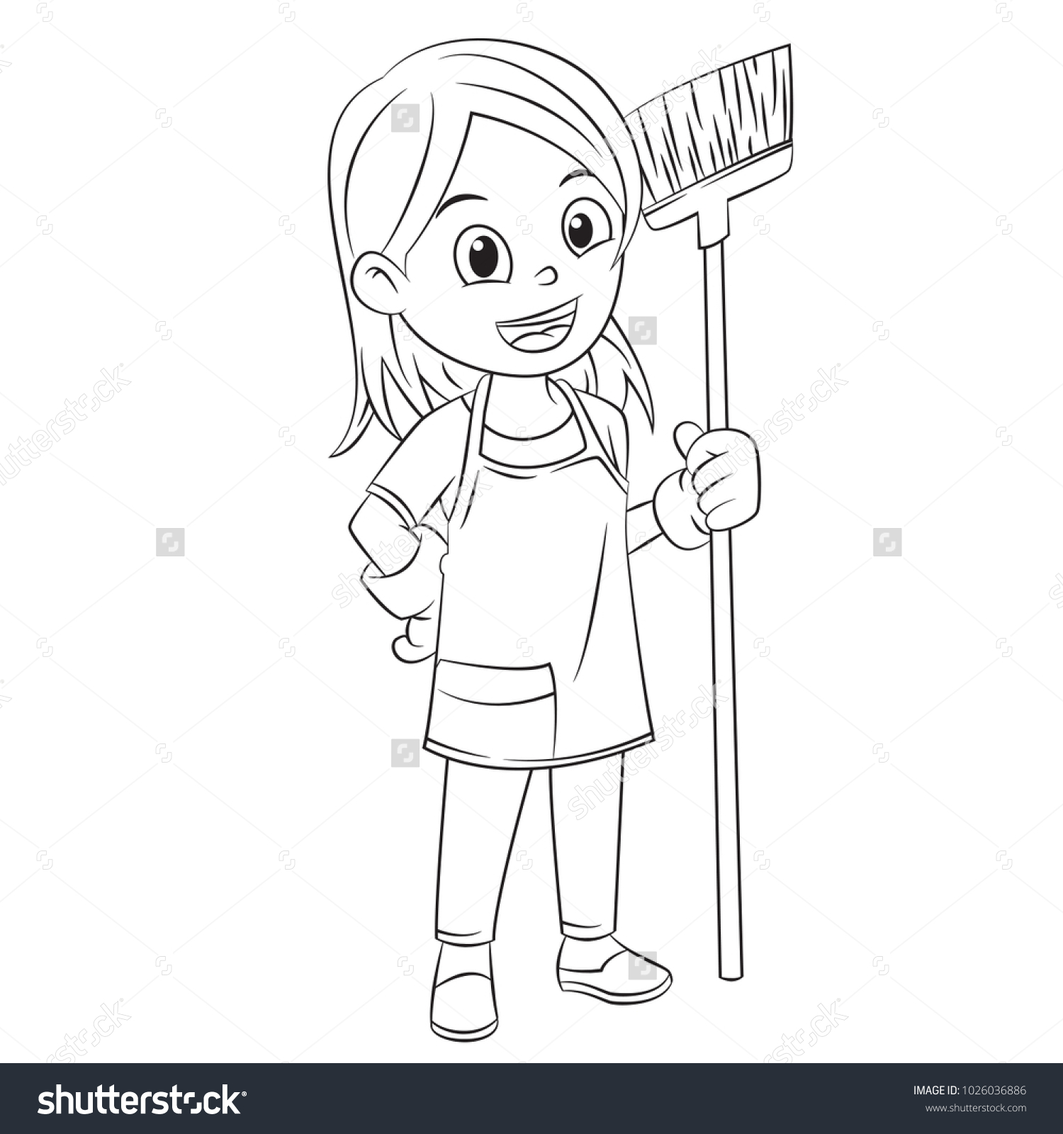 Cartoon Girl Cleaning Home Using Broom Stock Vector (Royalty Free ...