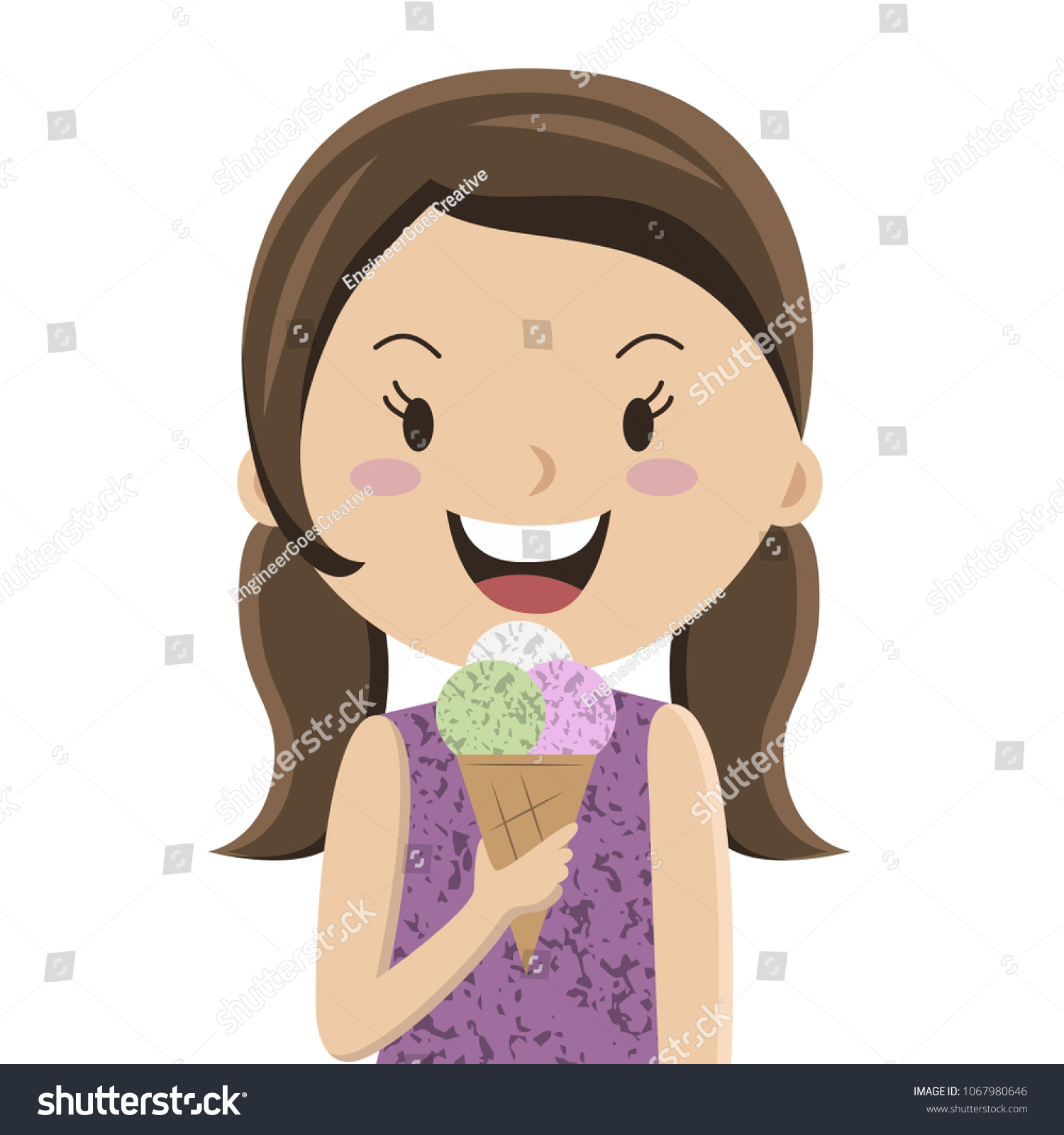 Cartoon Girl Eating Ice Cream Cornet Stock Vector (Royalty Free ...