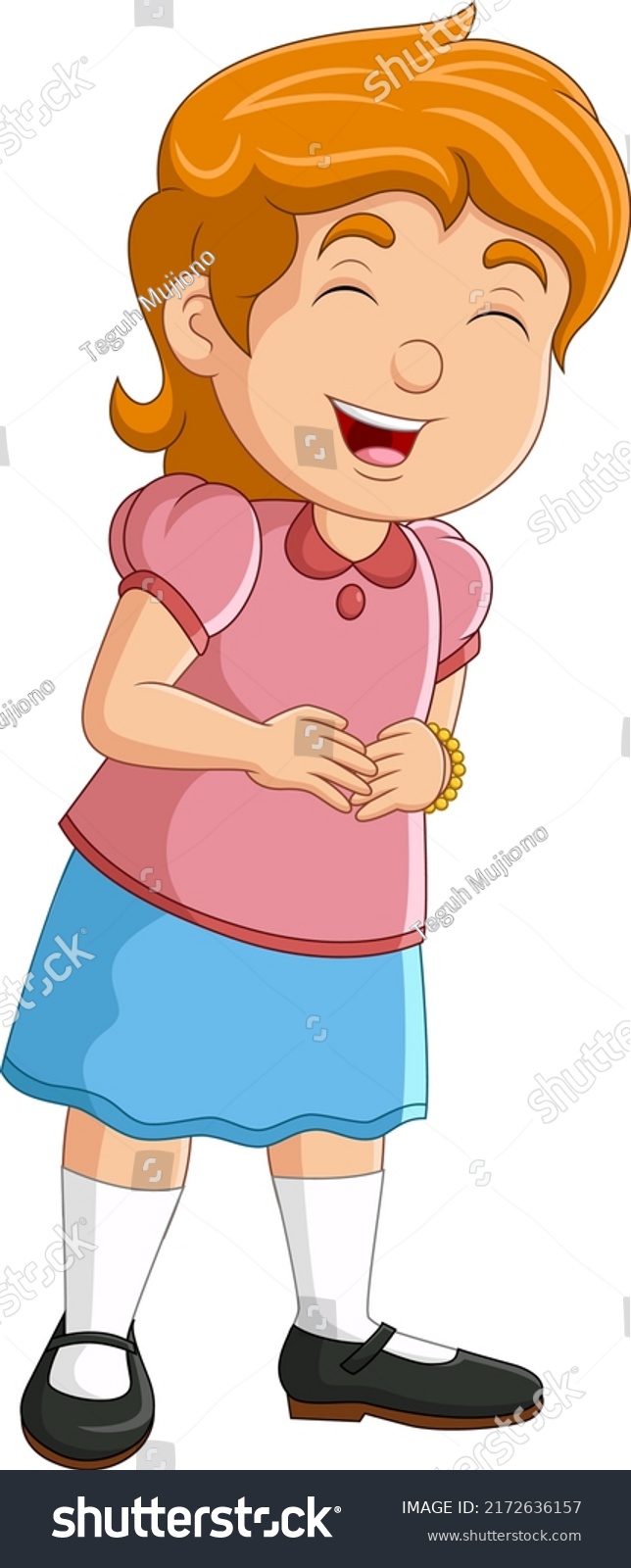 Cartoon Girl Laughing Out Loudly Holding Stock Vector (Royalty Free ...