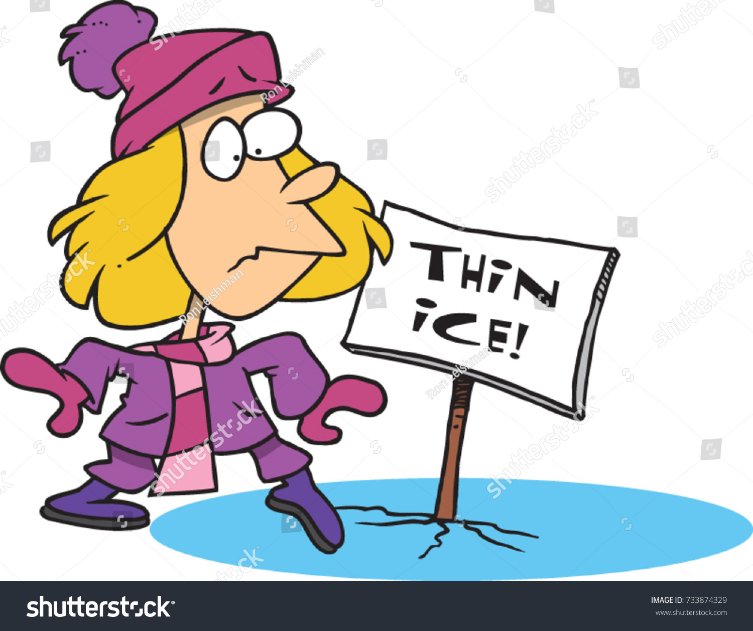 Cartoon Girl Stepping Onto Thin Ice Stock Vector Royalty Free