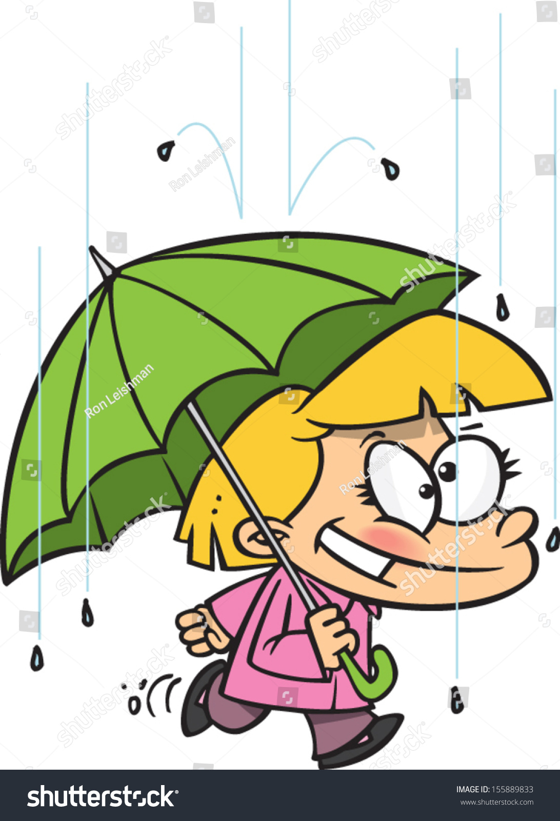 Cartoon Girl Umbrella Walking Rain Stock Vector Royalty Free