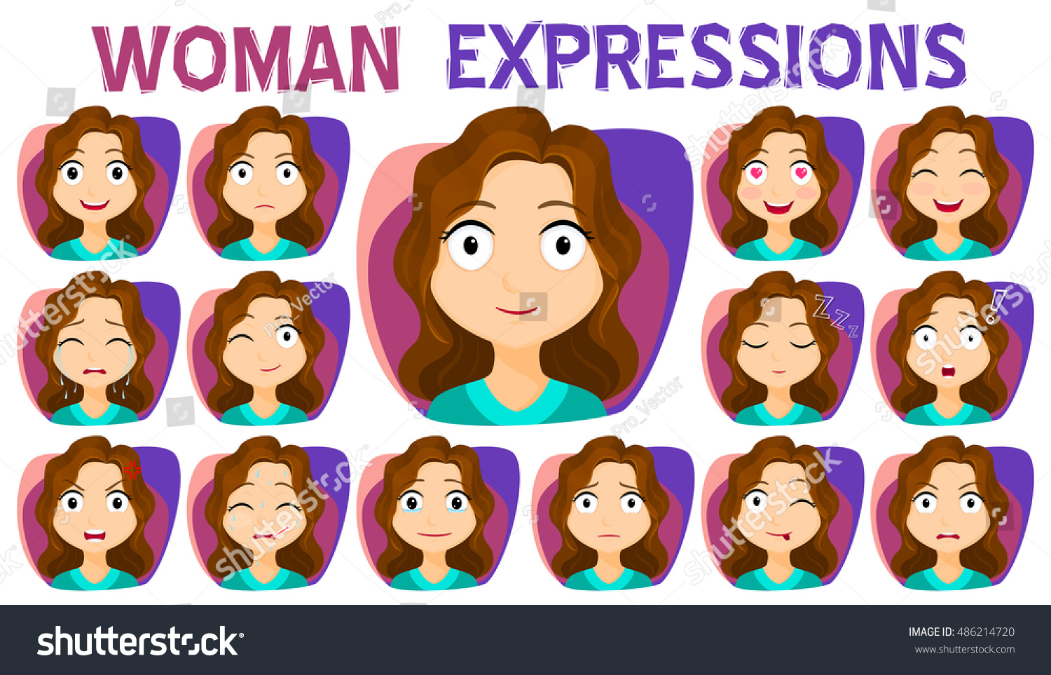 Vektor Stok Cartoon Girl Different Facial Expressions Emotions Tanpa Royalti 486214720 6553