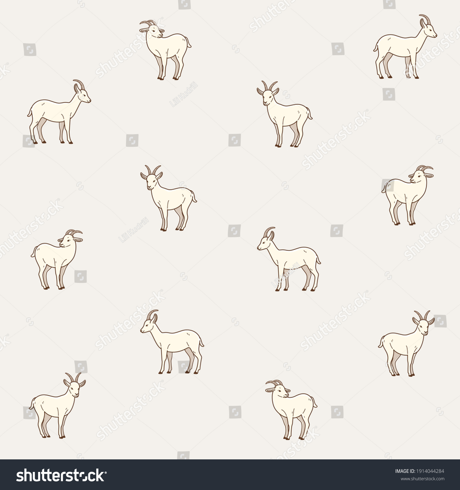 Cartoon Goat Seamless Trendy Pattern Animal Stock Vector (Royalty Free ...