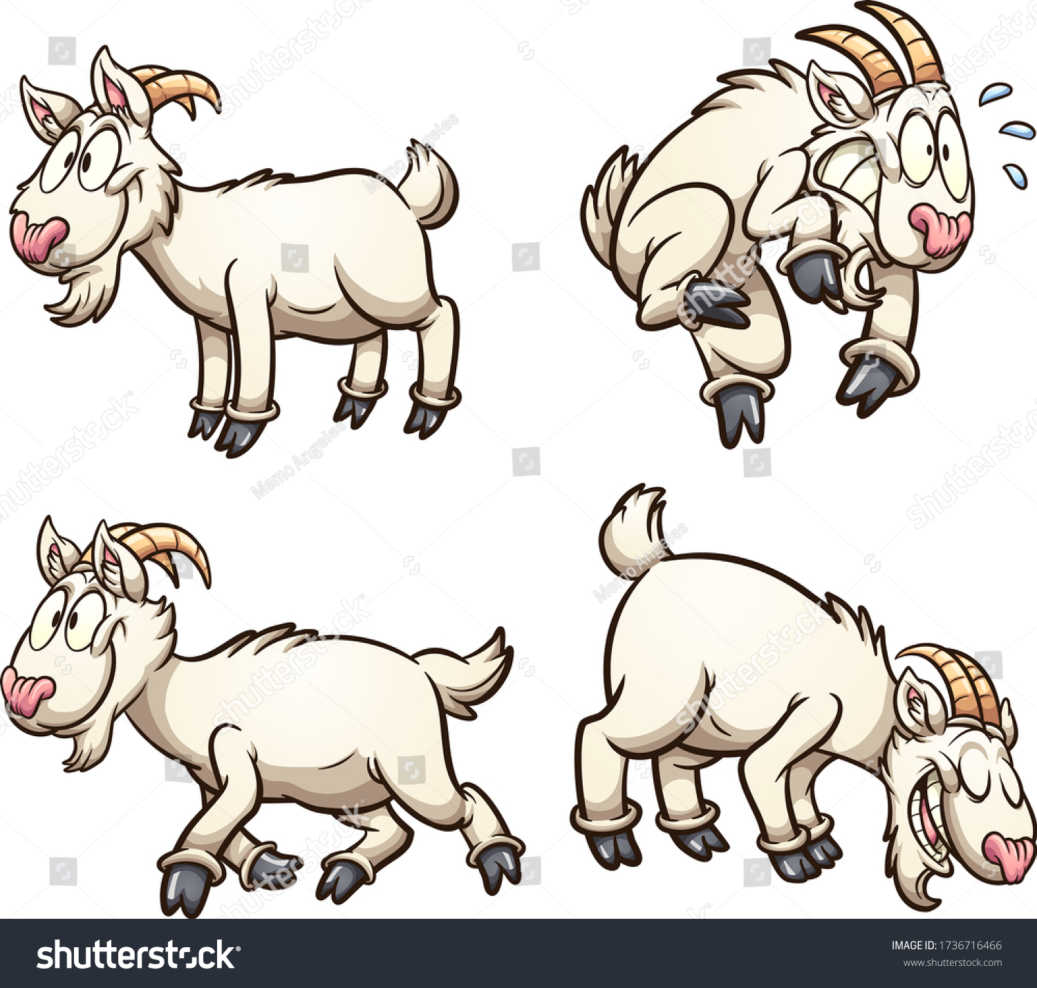 Cartoon Goat Different Poses Expressions Vector เวกเตอร์สต็อก ปลอดค่าลิขสิทธิ์ 1736716466 