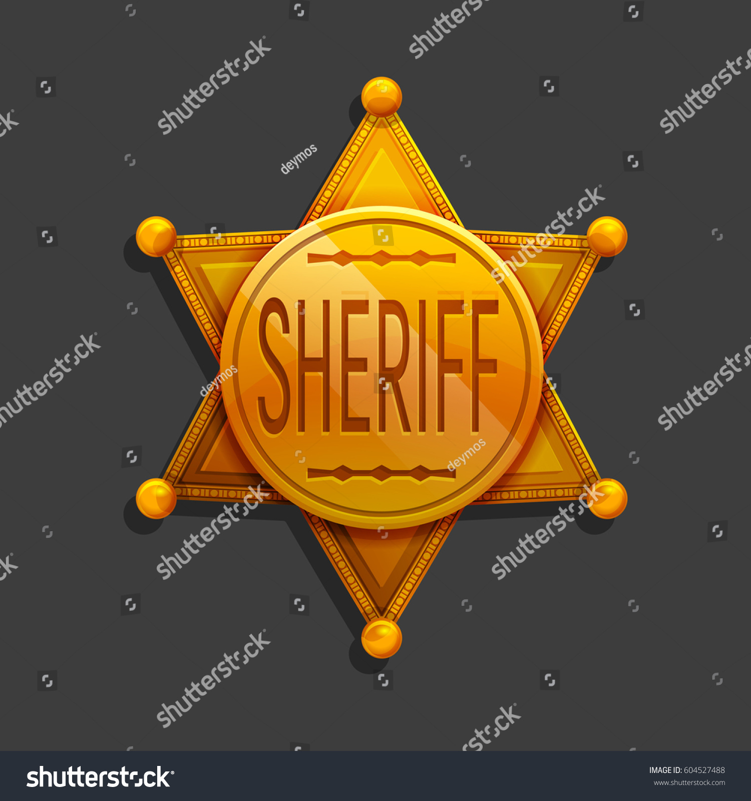 SVG of Cartoon golden hexagonal star icon. Vector illustration sheriff badge symbol. svg