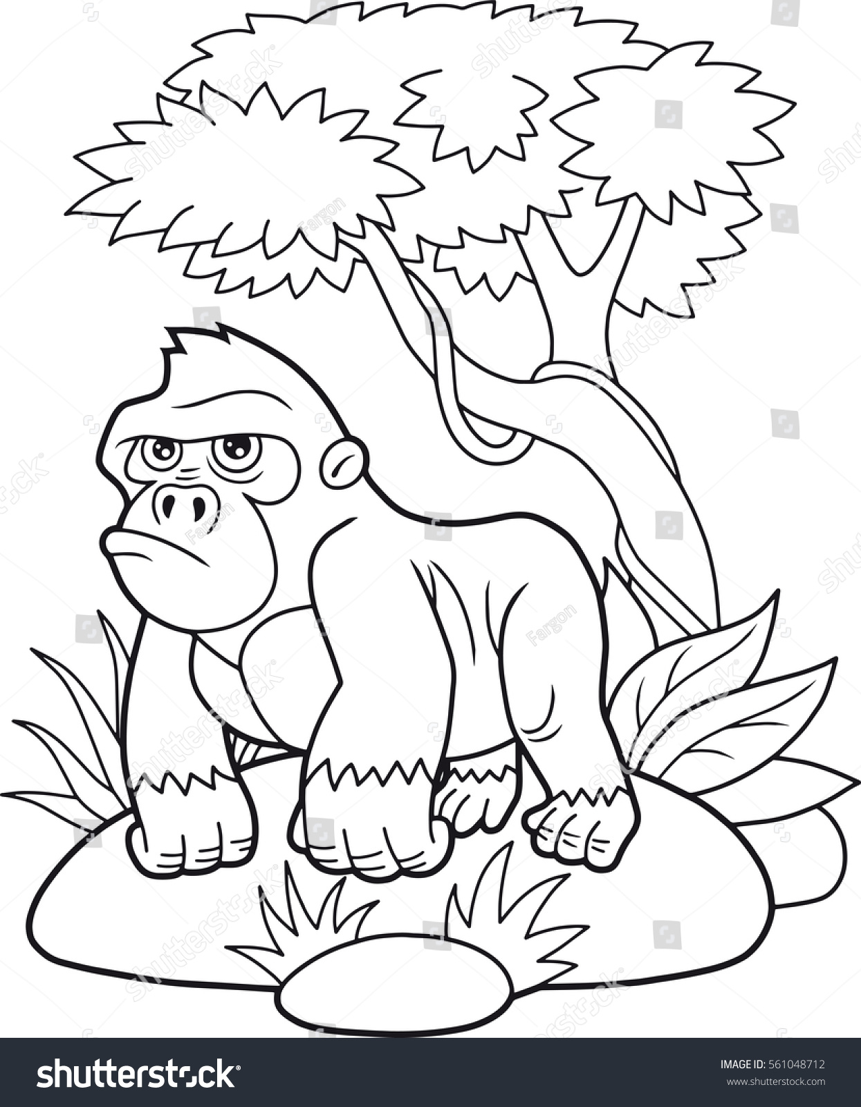 Cartoon Gorilla Walking Through Jungle Stock Vector Royalty Free