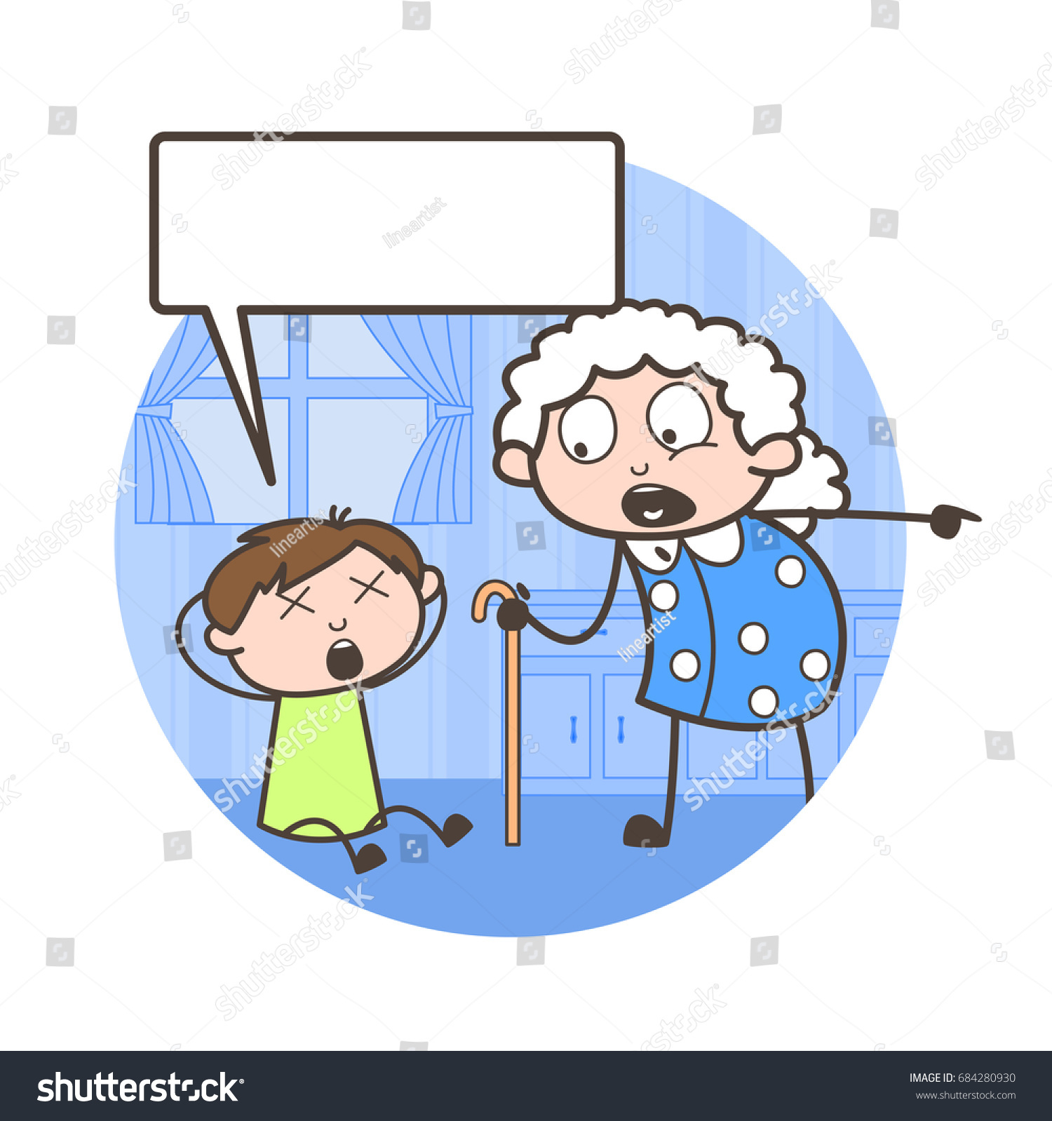 Cartoon Grand Mother Scolding Her Grandson Stock Vector Royalty Free 684280930 