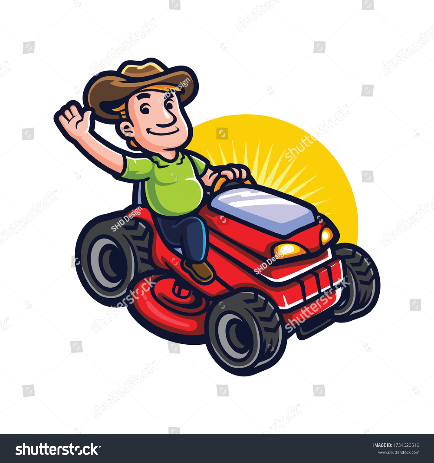 7 915 Landscaping Cartoon Stock Illustrations Images Vectors Stock Vector Cartoon Great Lawn Mascot Logo Design 1734620519