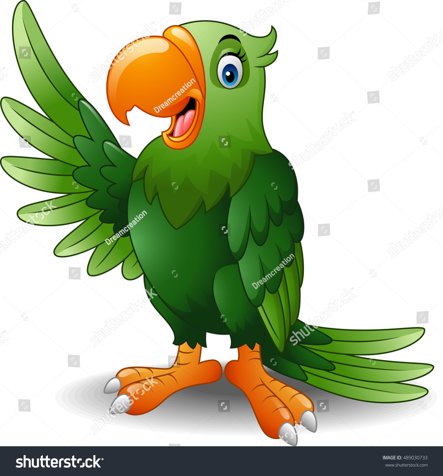 Cartoon Green Parrot Waving Stock Vector 489030733 - Shutterstock