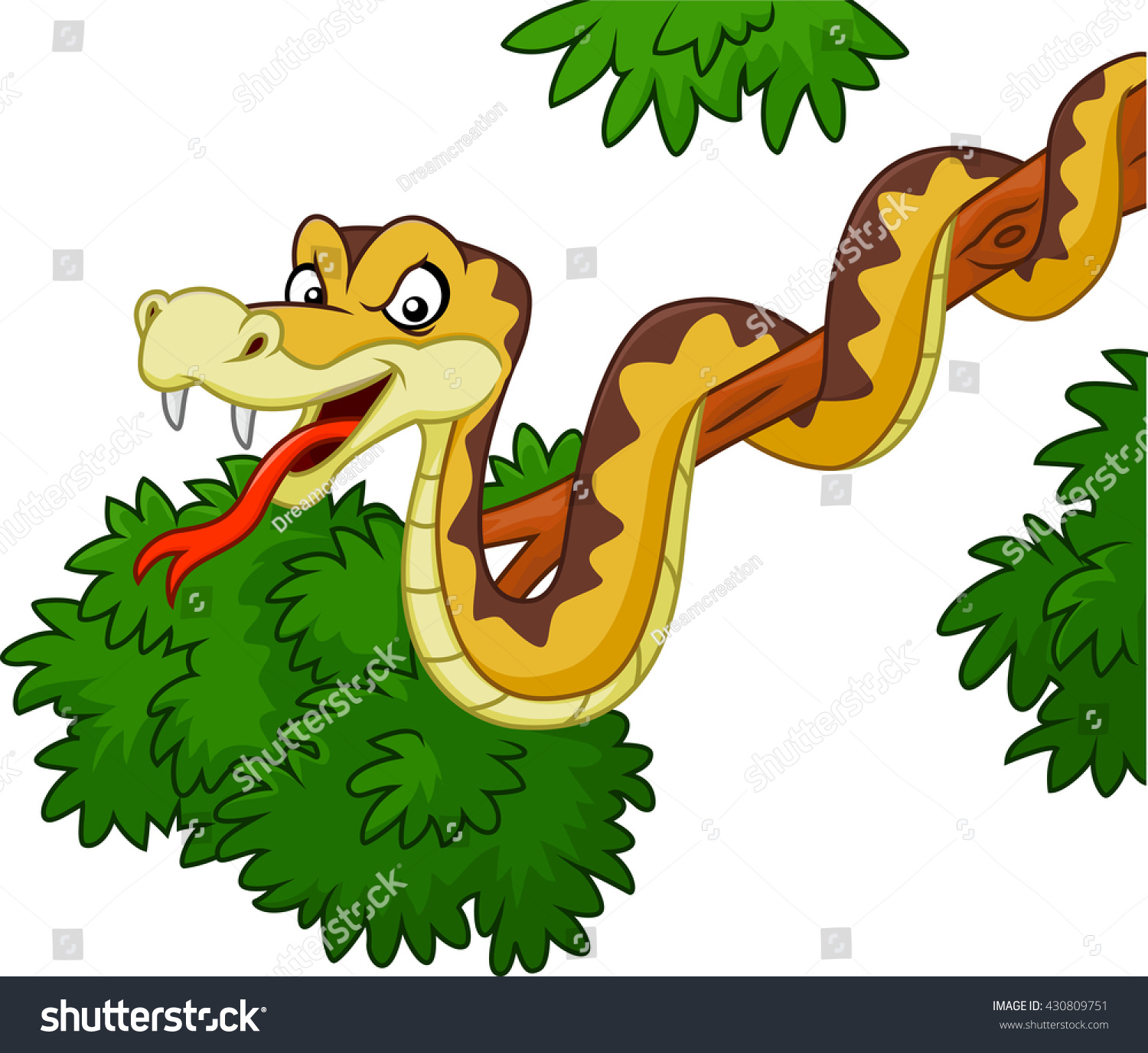 Cartoon Green Snake On Branch Stock Vector Illustration 430809751 ...