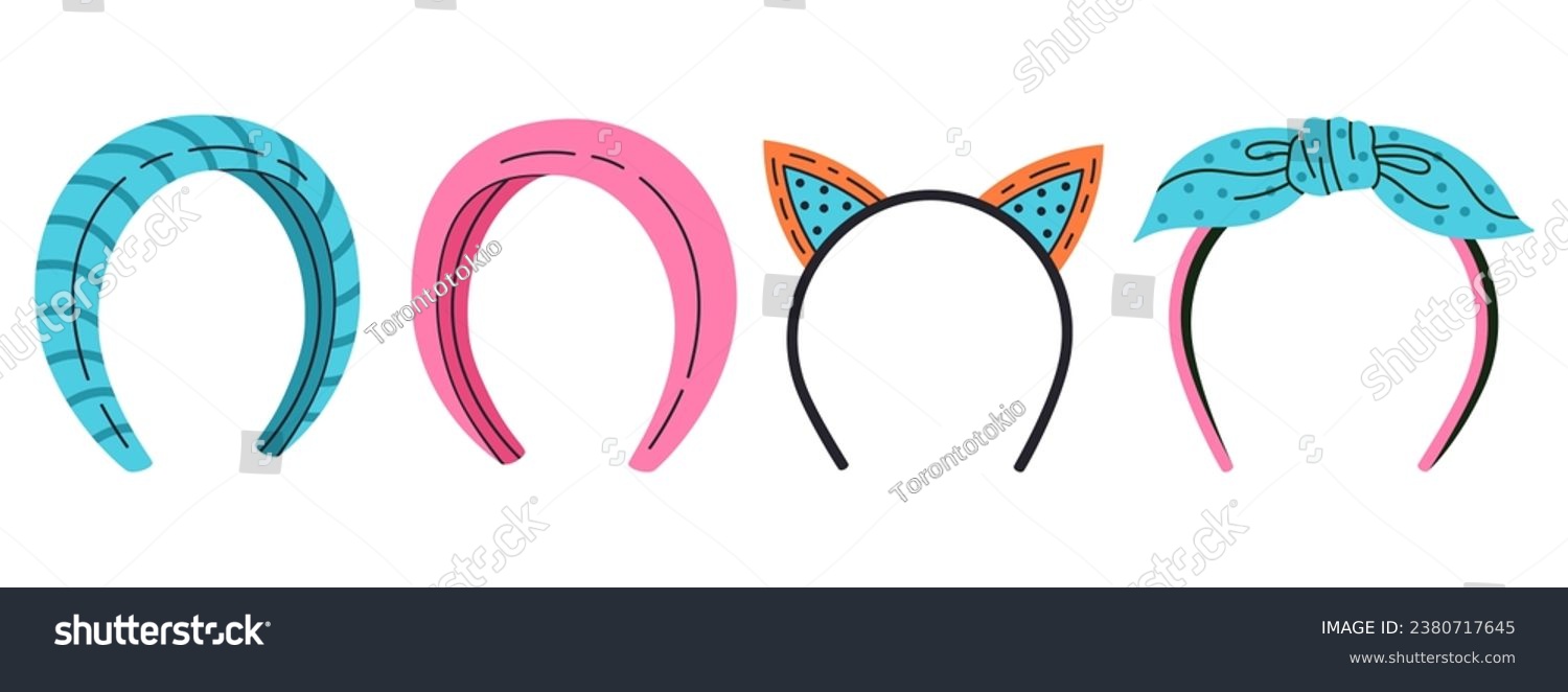 SVG of Cartoon hair band. Hand drawn female hair hoops and fabric headbands flat vector illustration collection on white background svg