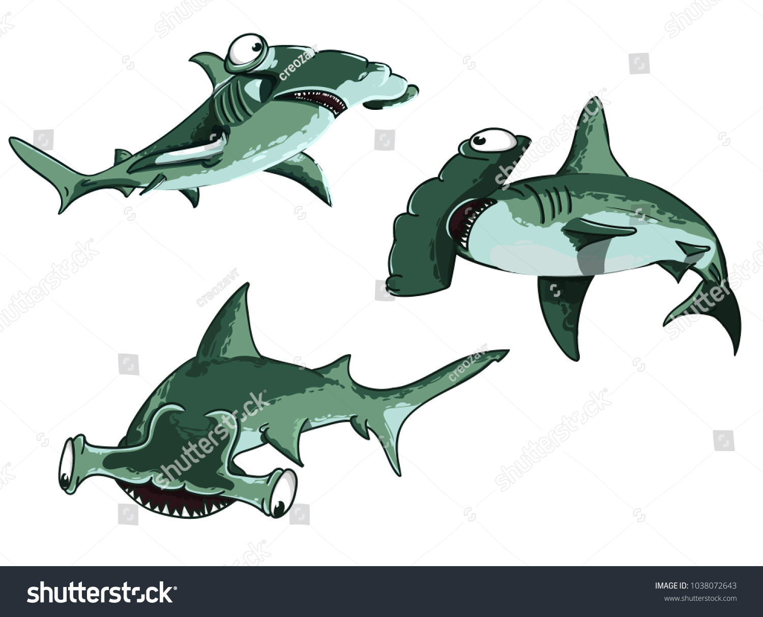 Cartoon Hammerhead Sharks Poses Stock Vector (Royalty Free) 1038072643 ...