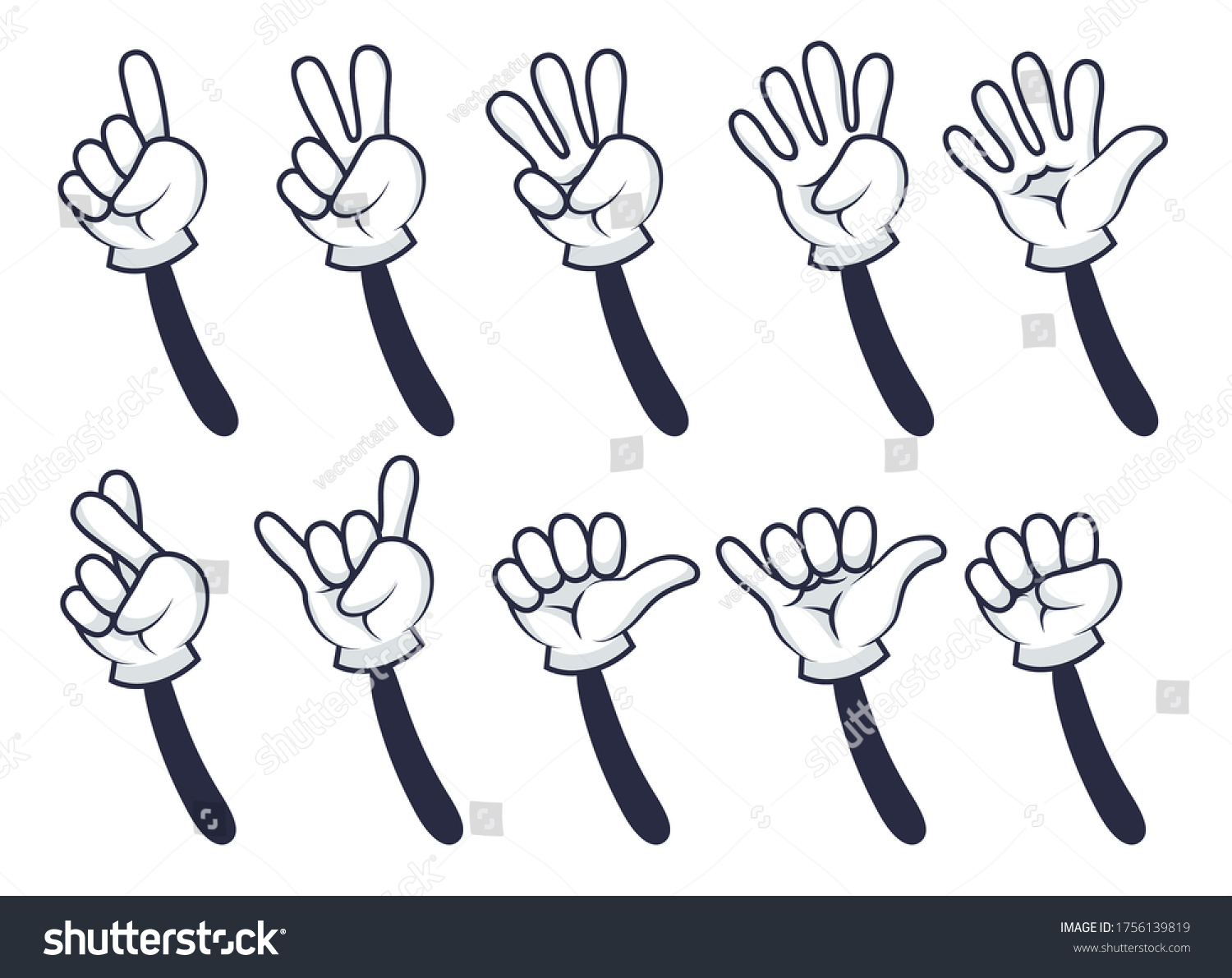 漫画の手数計算 ジェスチャーを使用した奇妙な数字の手袋 指で番号を指す子供のスケッチ 白い背景に腕のイラスト のベクター画像素材 ロイヤリティフリー