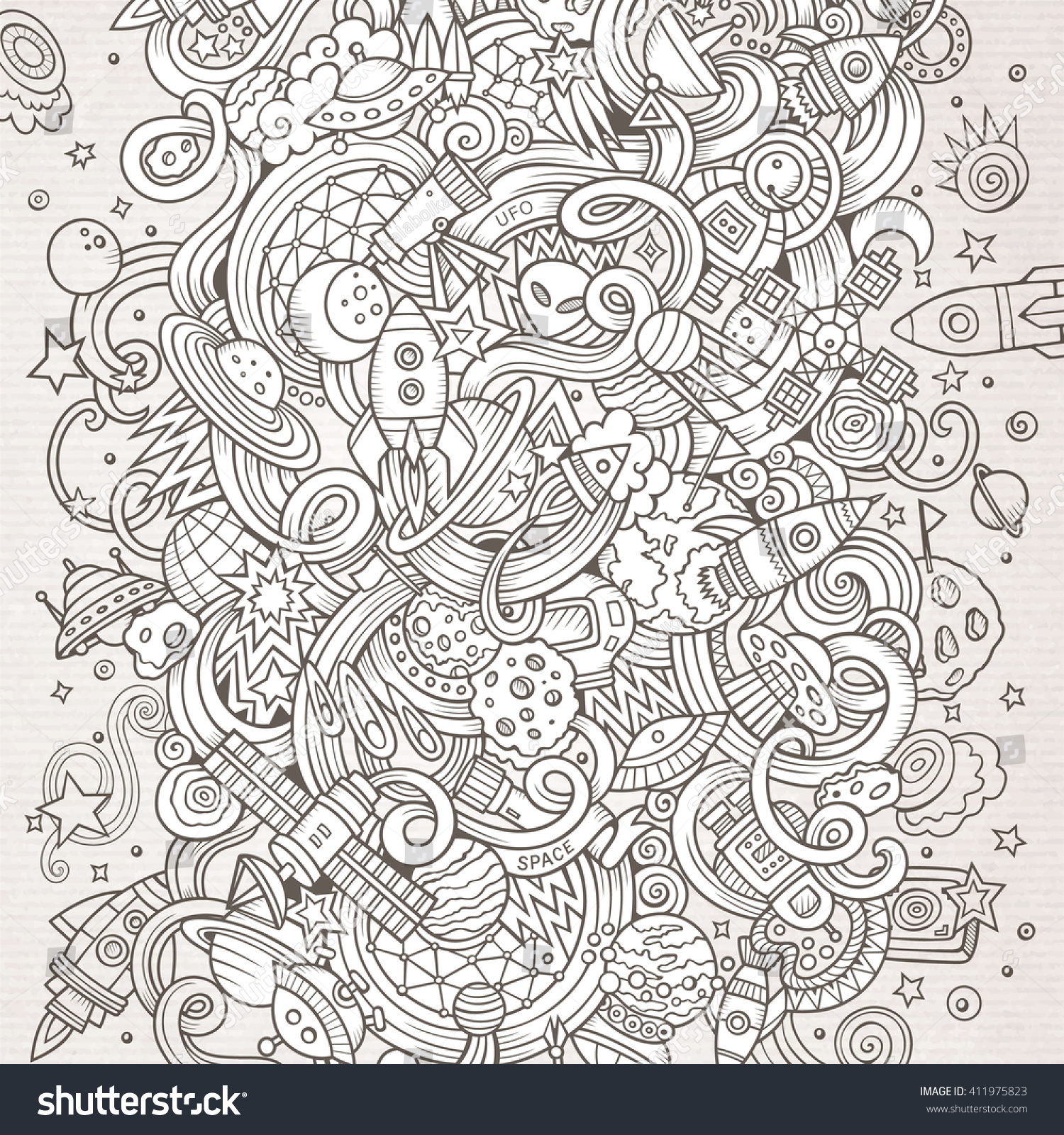 Cartoon Handdrawn Doodles Space Illustration Line Stock Vector (Royalty ...