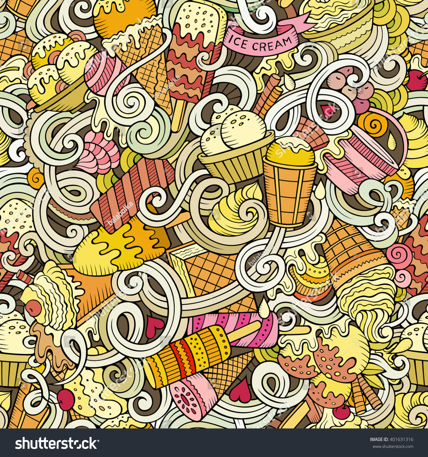 Cartoon Handdrawn Ice Cream Doodles Seamless Stock Vector Royalty Free 401631316 