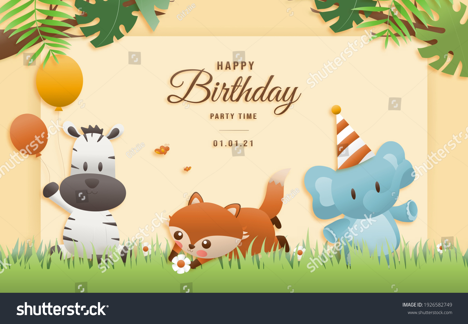 Cartoon Happy Birthday Animals Card Greeting Stock Vector (Royalty Free ...