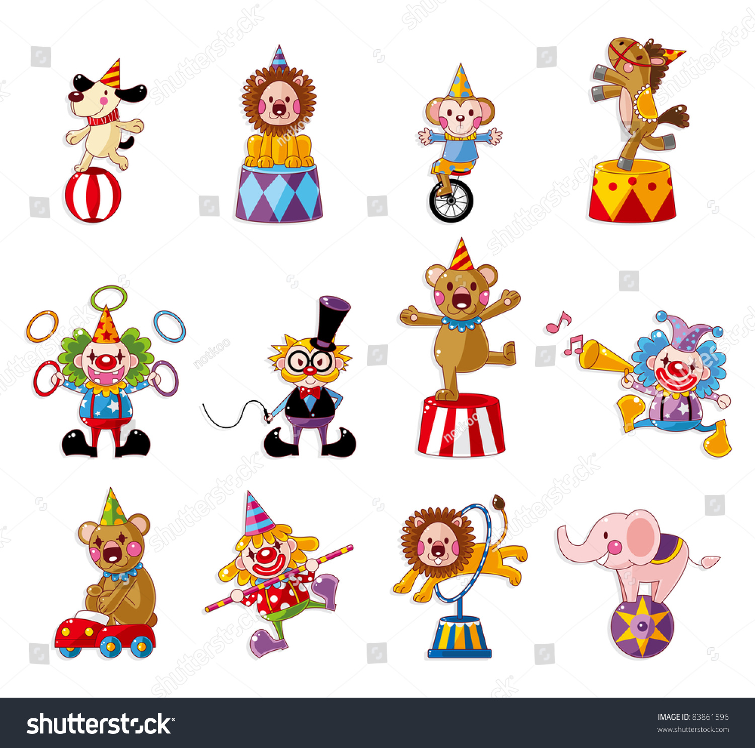 Cartoon Happy Circus Show Icons Collection Stock Vector 83861596 ...