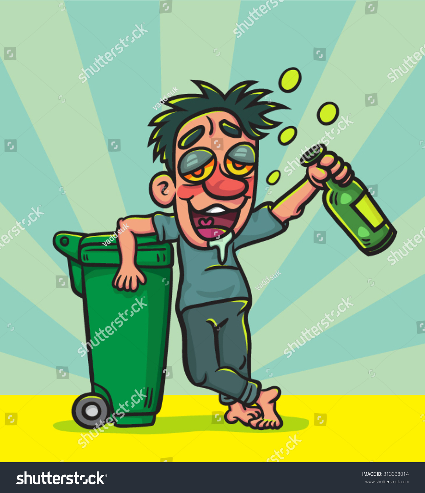 Cartoon Happy Drunk Man Bottle Standing Stock Vector 313338014 ...