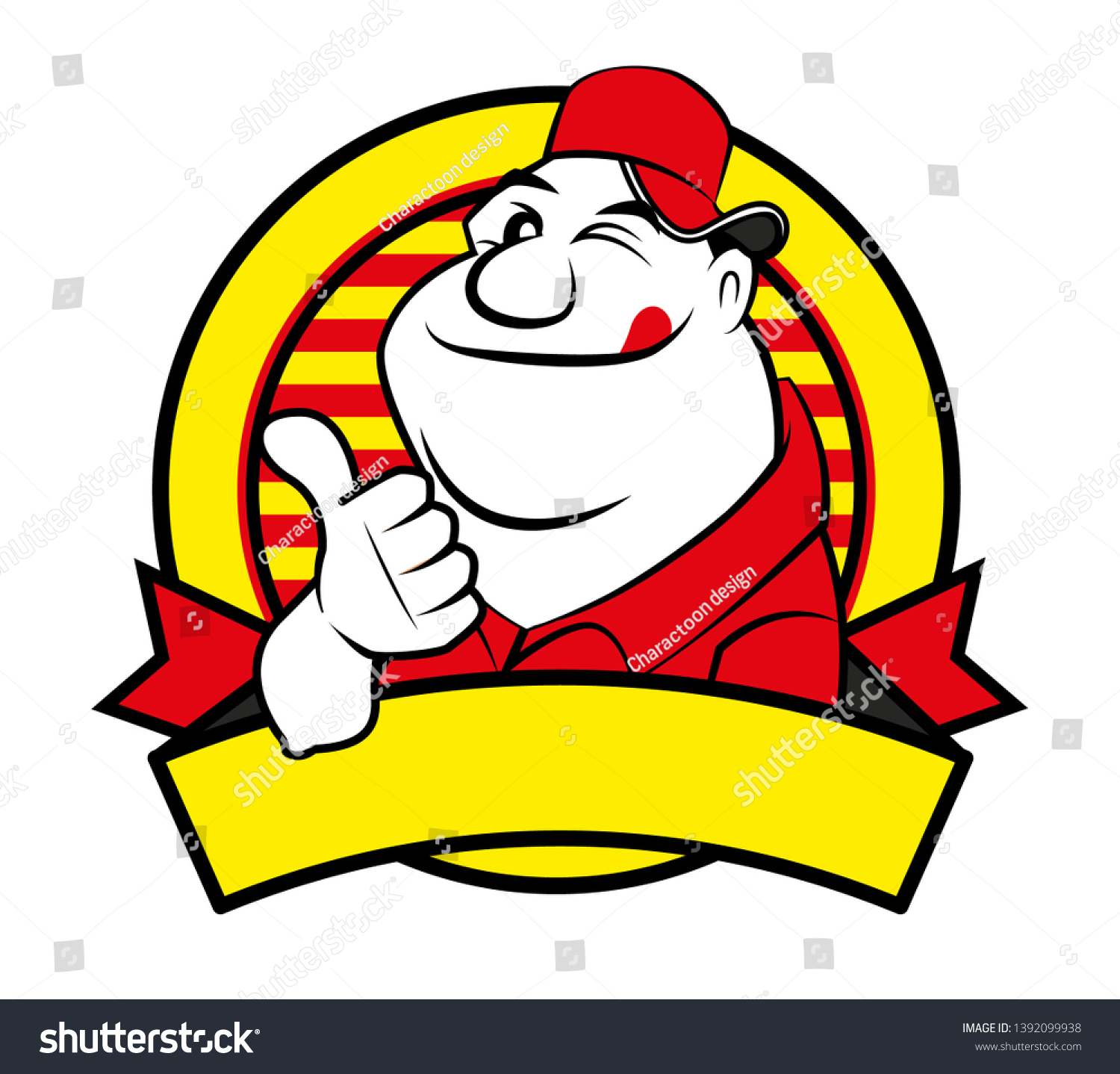 Cartoon Happy Fat Man Big Thumb Stock Vector Royalty Free 1392099938