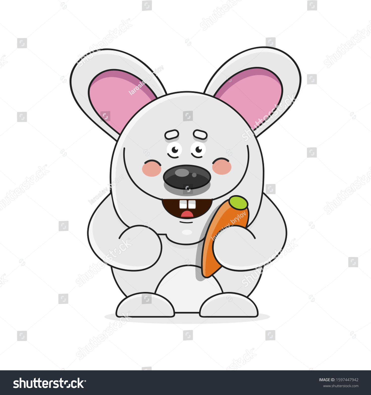 Cartoon Happy Rabbit Holding Carrot Isolated Stock Vector Royalty Free