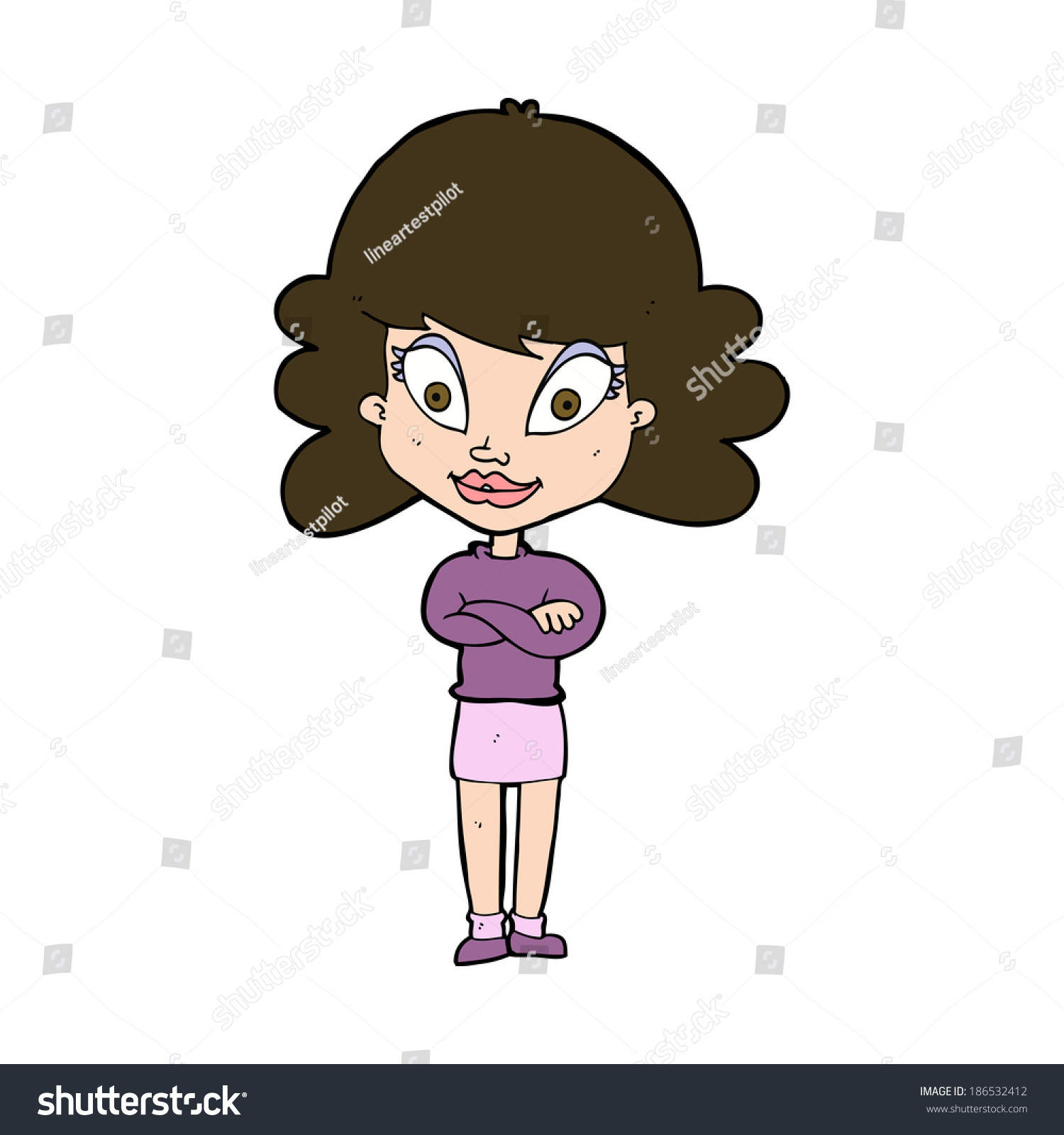 Cartoon Happy Woman With Folded Arms Stock Vector 186532412 : Shutterstock