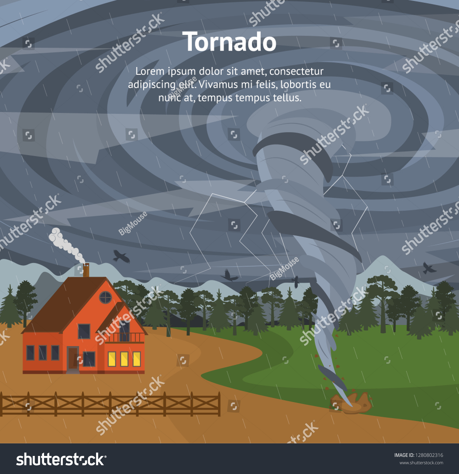 Cartoon House Tornado Card Poster Ad Stock Vector (royalty Free) 1280802316